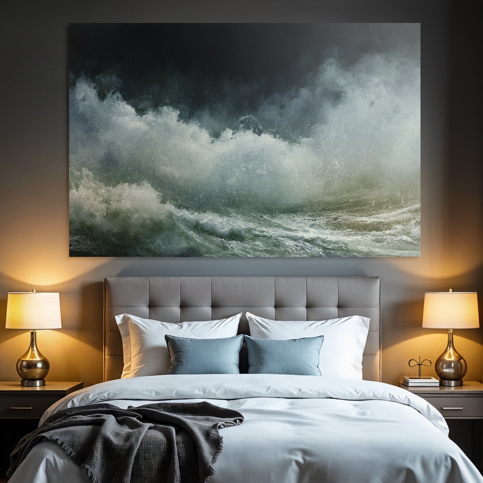 Stormy sea with roaring waves and dark sky
