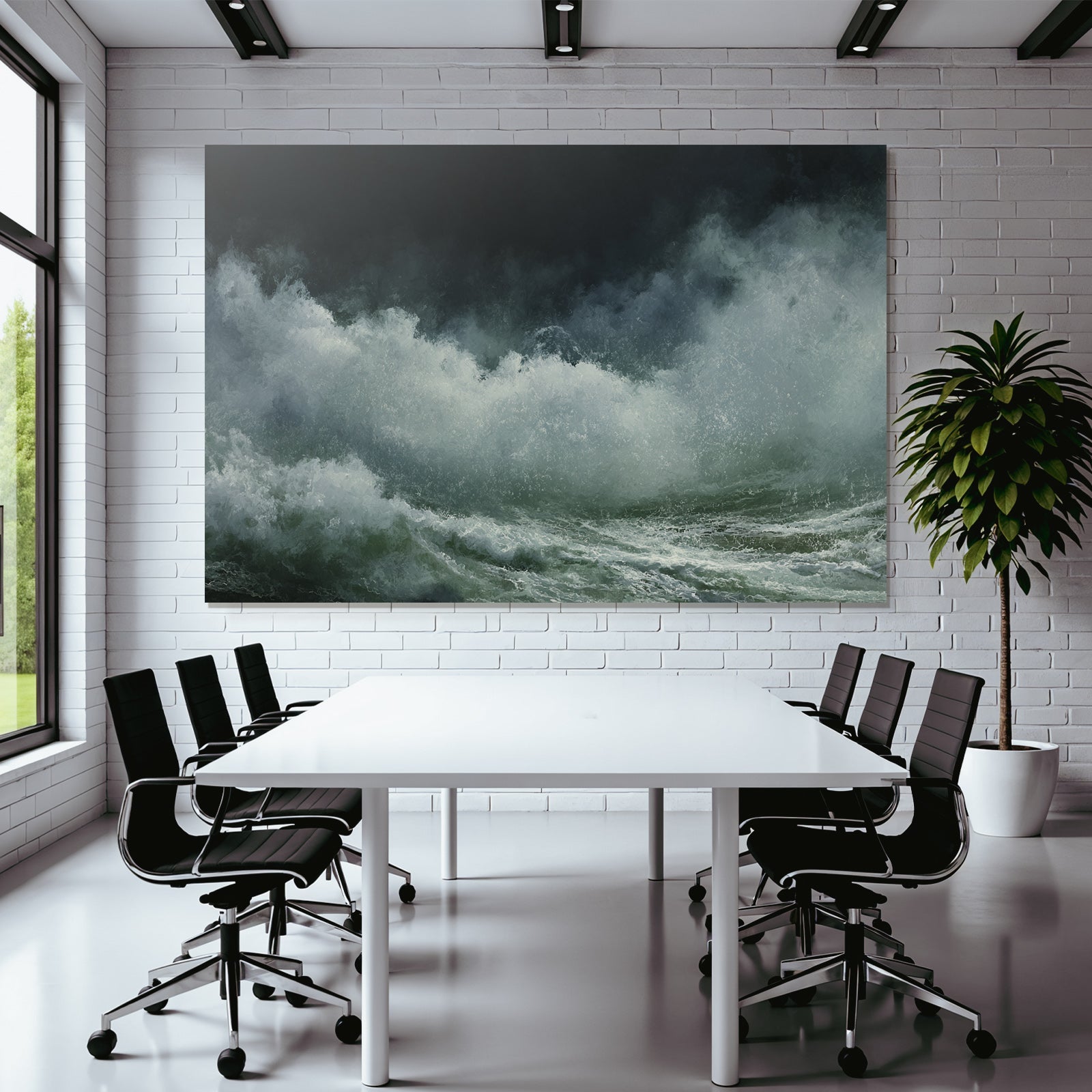 Stormy sea with roaring waves and dark sky