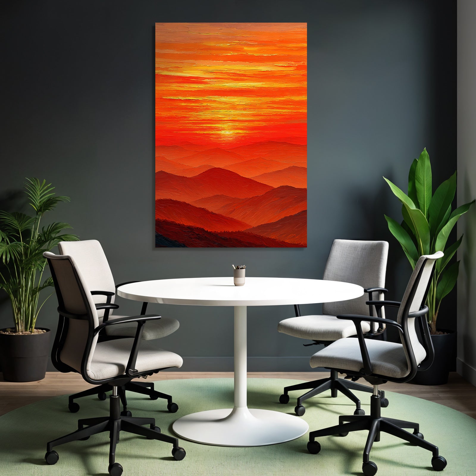 Sunset with thick brushstrokes over mountains