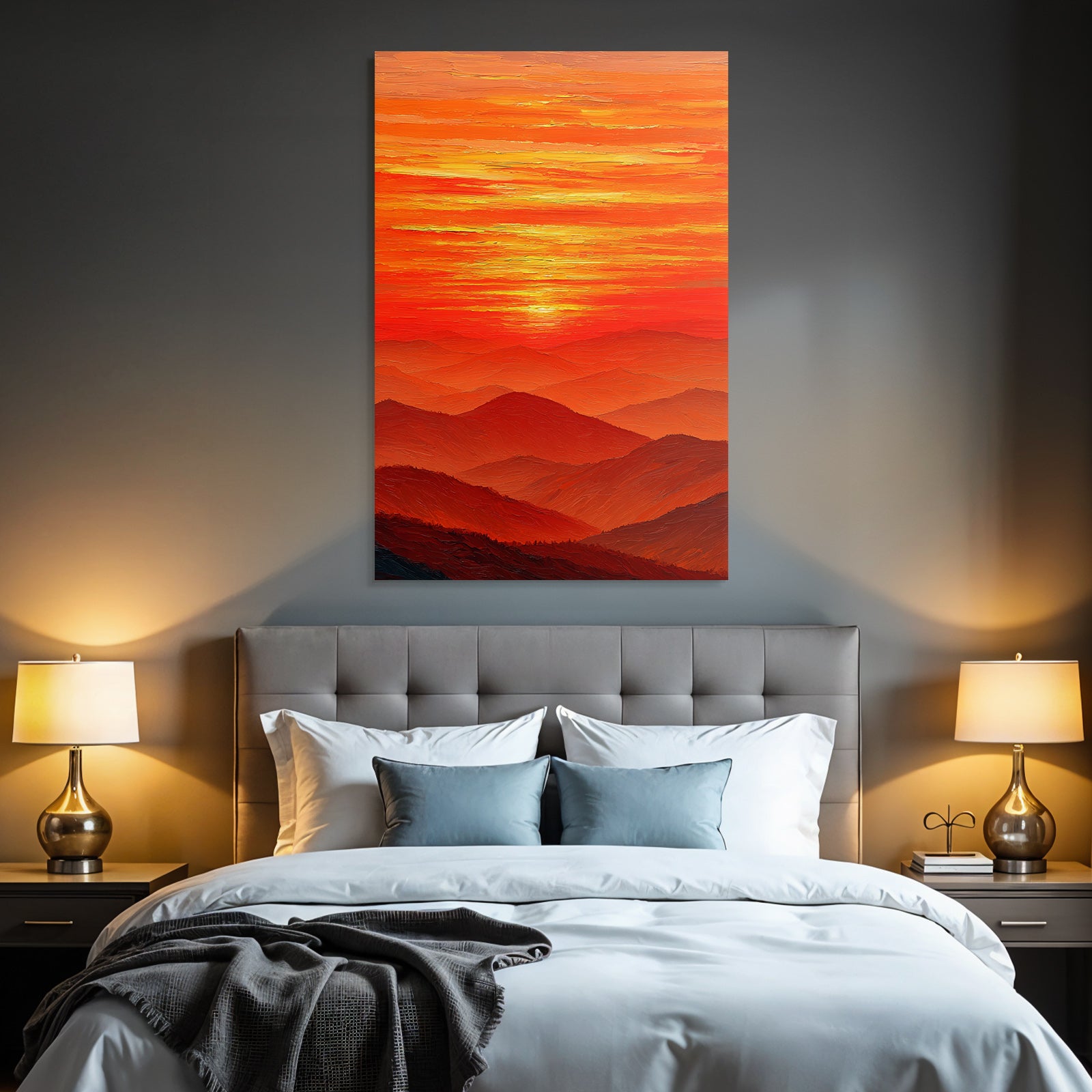 Sunset with thick brushstrokes over mountains