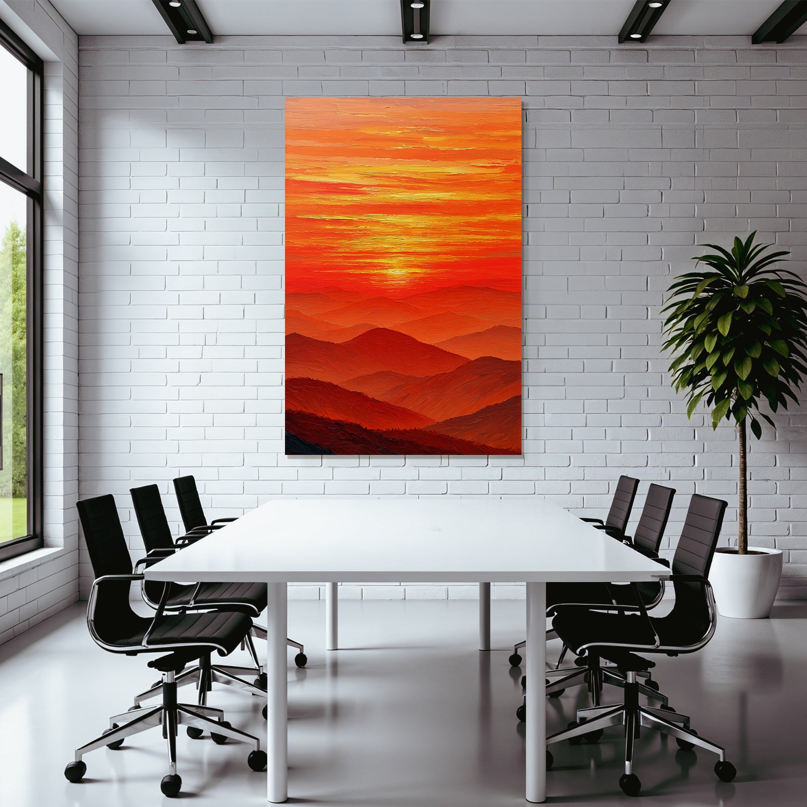 Sunset with thick brushstrokes over mountains