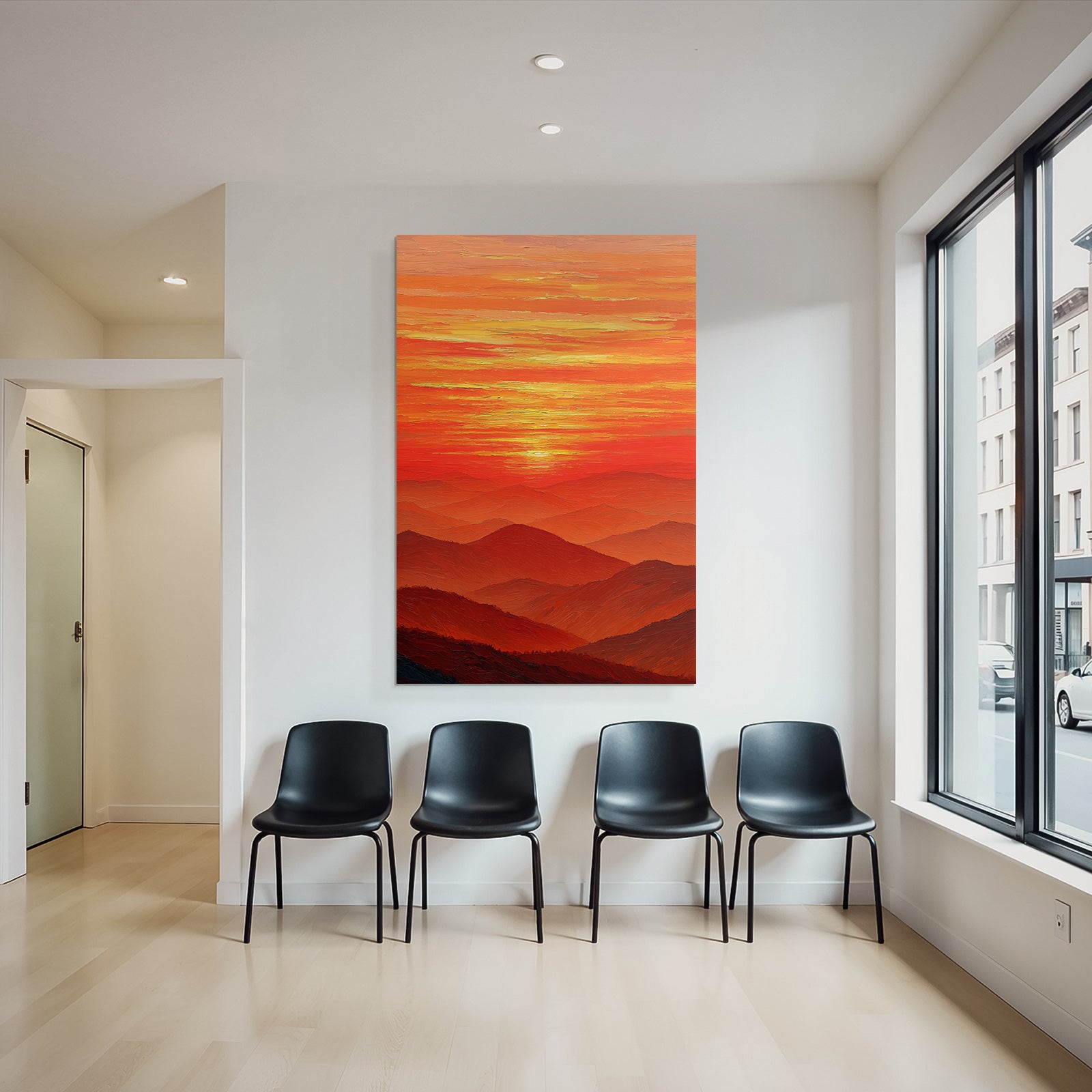 Sunset with thick brushstrokes over mountains