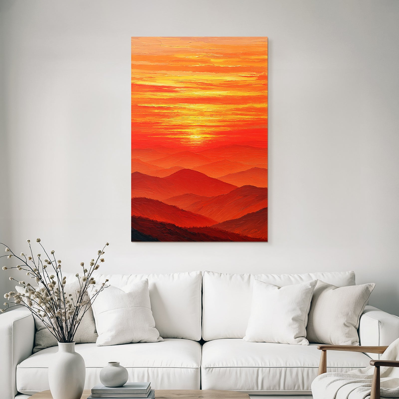 Sunset with thick brushstrokes over mountains