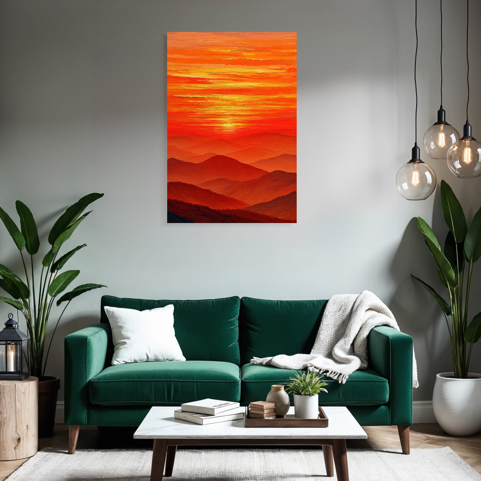 Sunset with thick brushstrokes over mountains