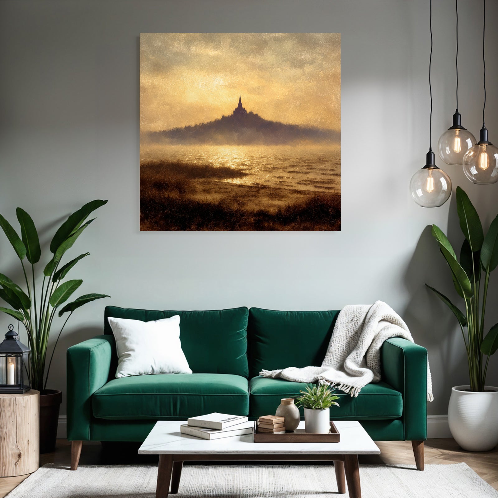 Silhoütte Eines Hügels Mit Turm Und Wasserreflexion Vor Goldenem Sonnenuntergang