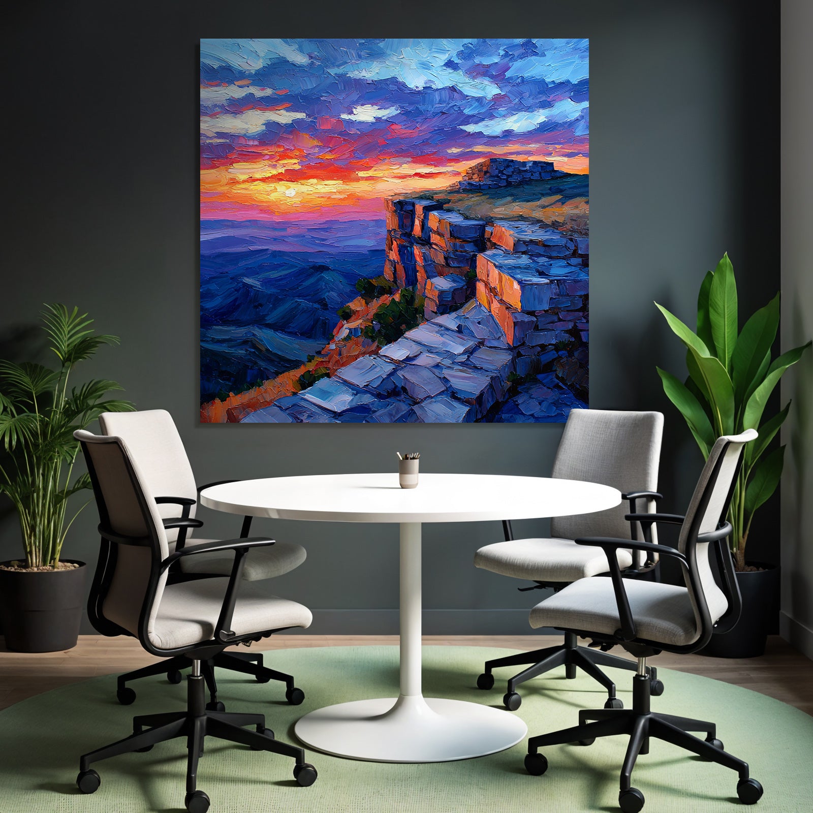 Sunset on rocky cliffs with colorful sky