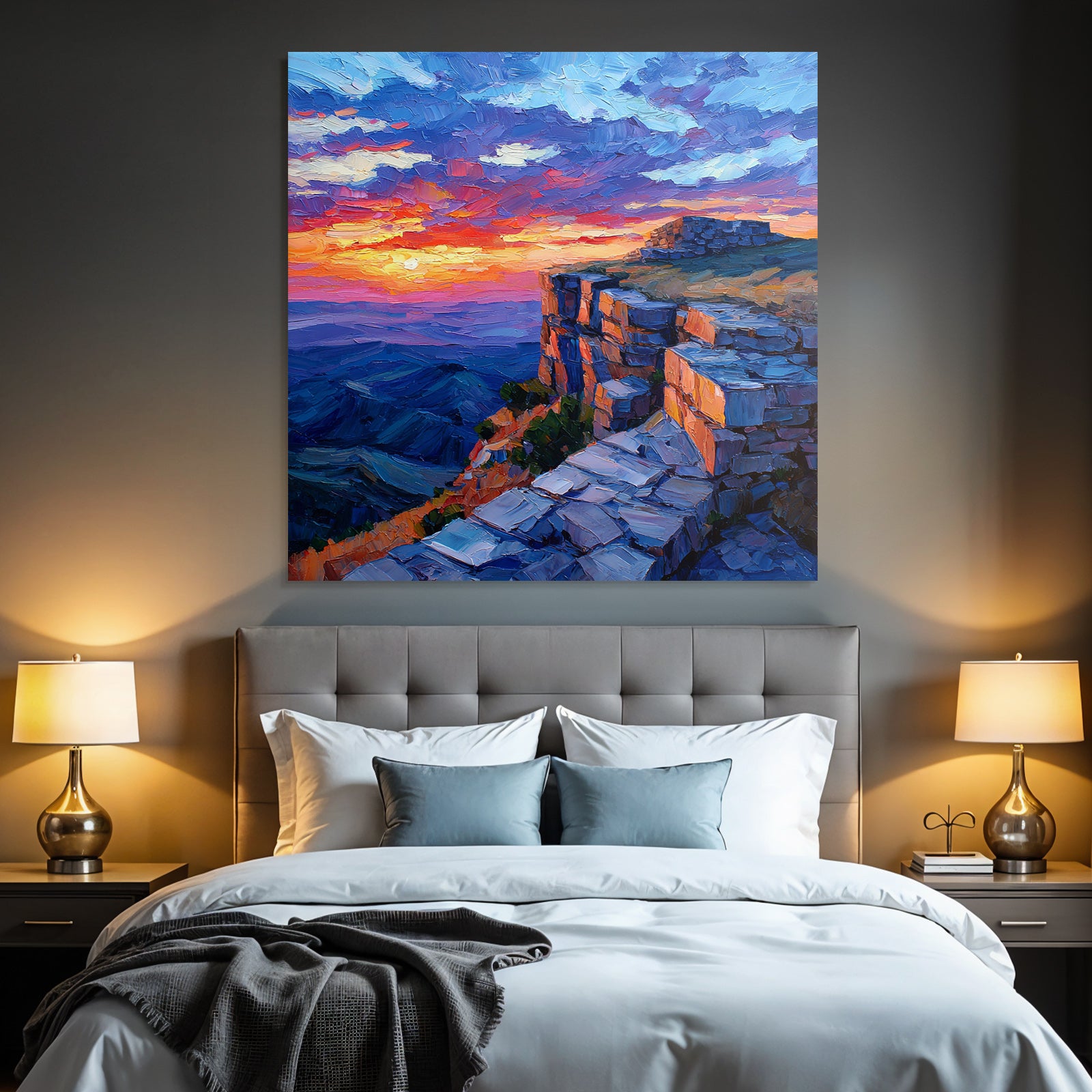 Sunset on rocky cliffs with colorful sky