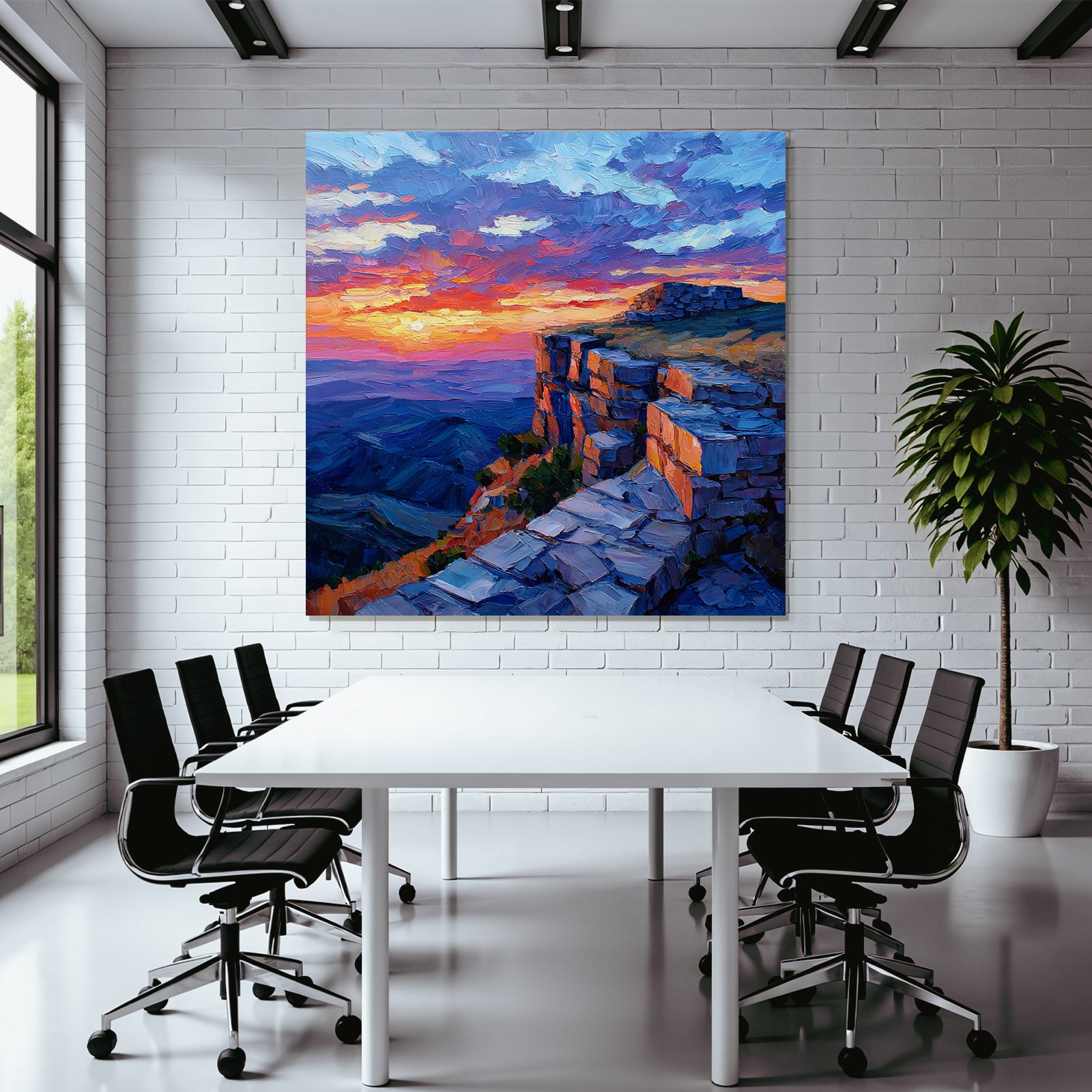 Sunset on rocky cliffs with colorful sky