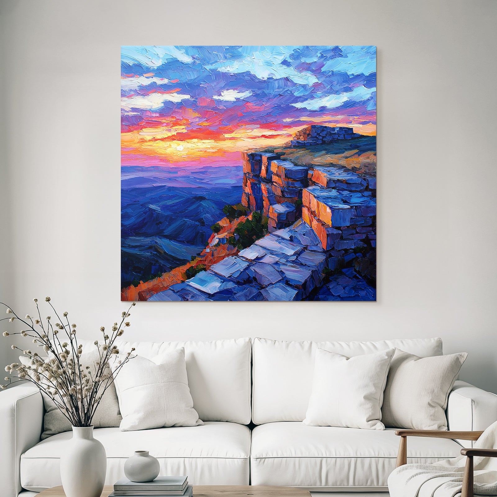 Sunset on rocky cliffs with colorful sky