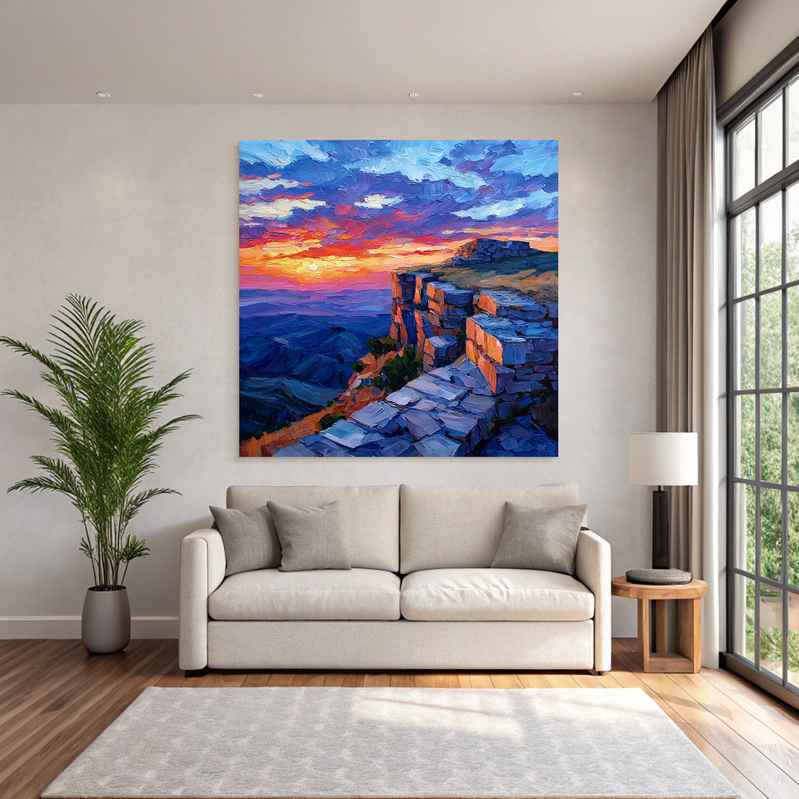 Sunset on rocky cliffs with colorful sky
