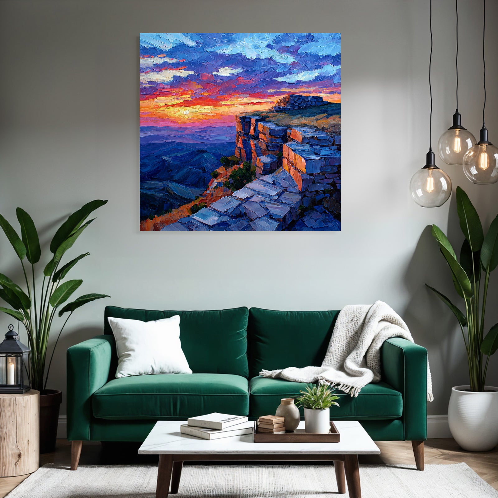 Sunset on rocky cliffs with colorful sky