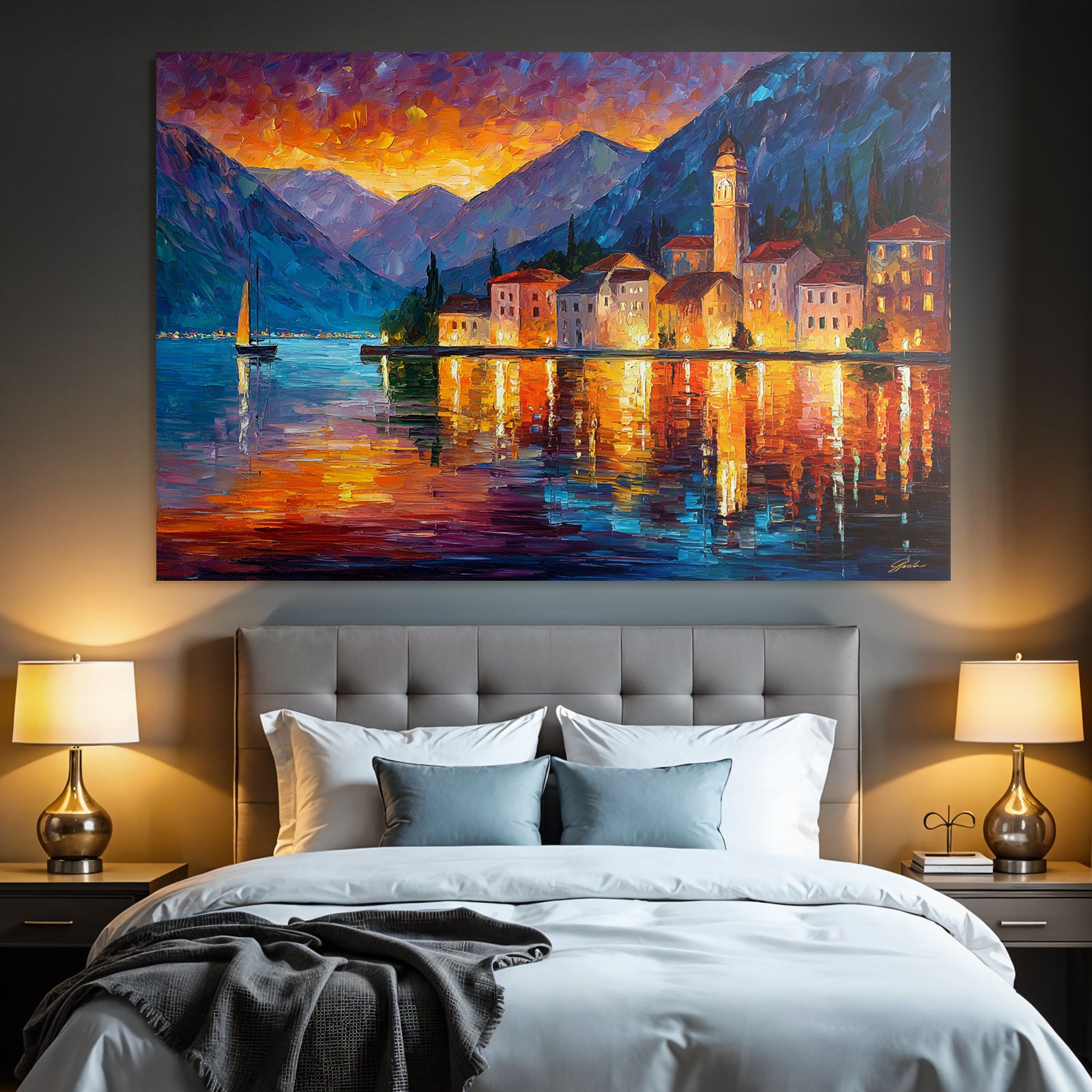 Seeuferdorf Beim Sonnenuntergang