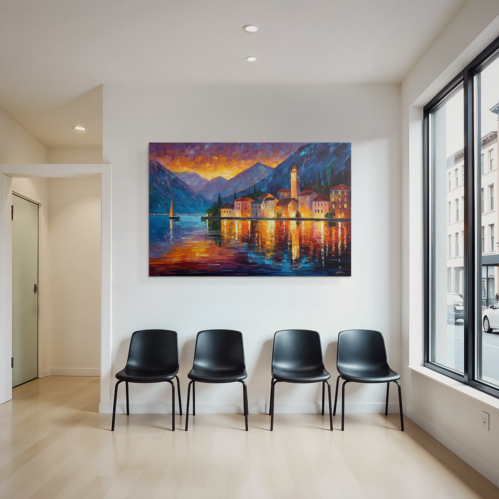 Seeuferdorf Beim Sonnenuntergang