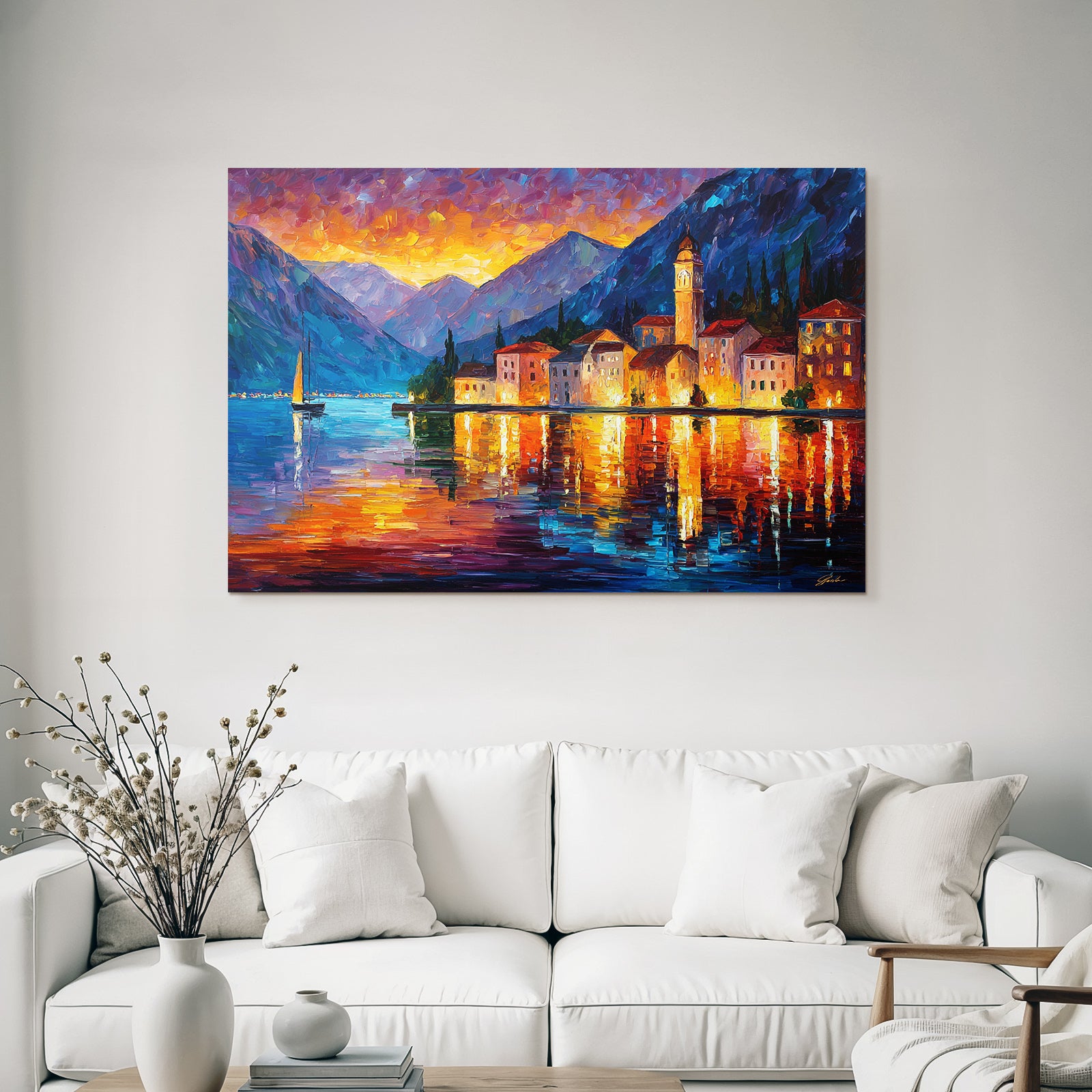 Seeuferdorf Beim Sonnenuntergang