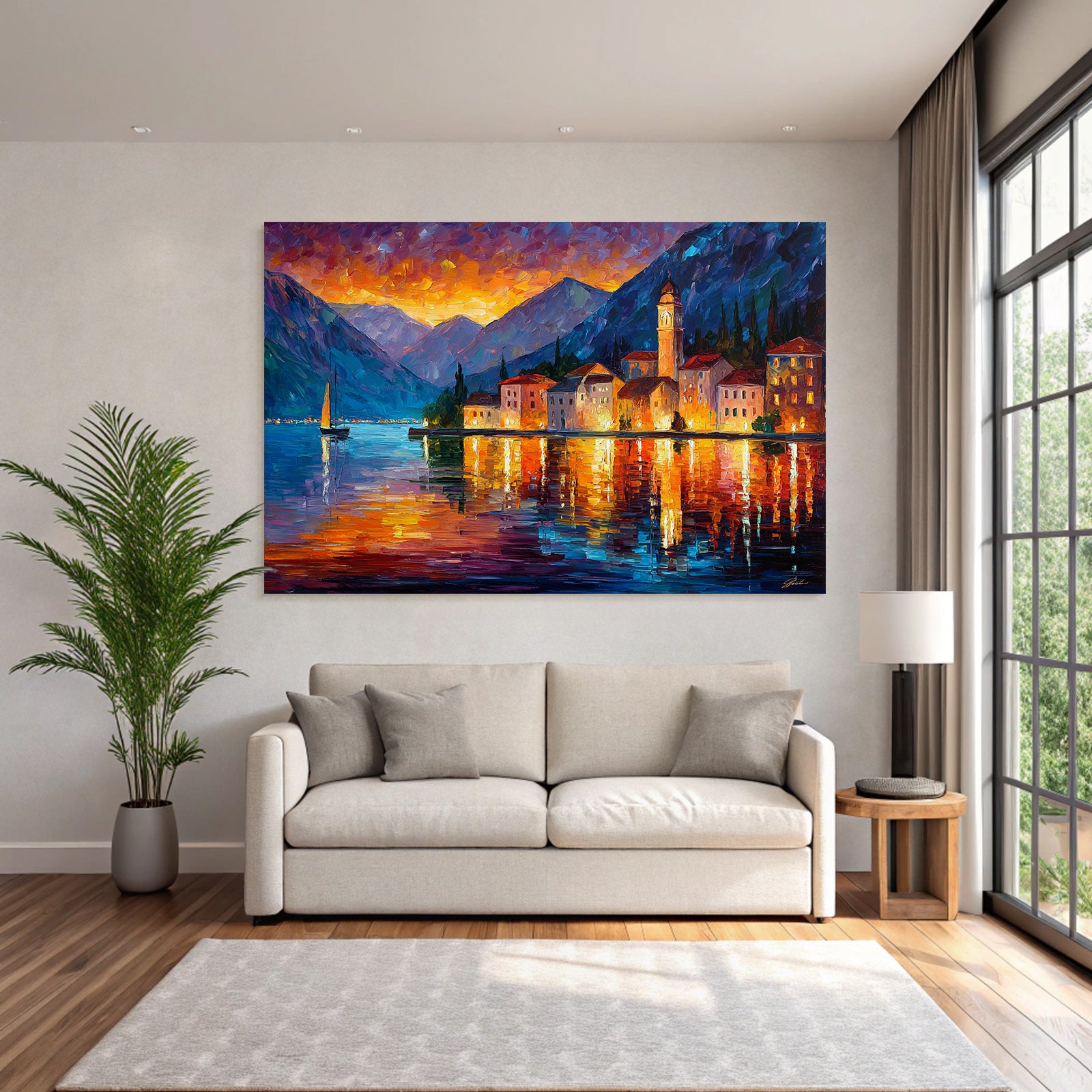 Seeuferdorf Beim Sonnenuntergang