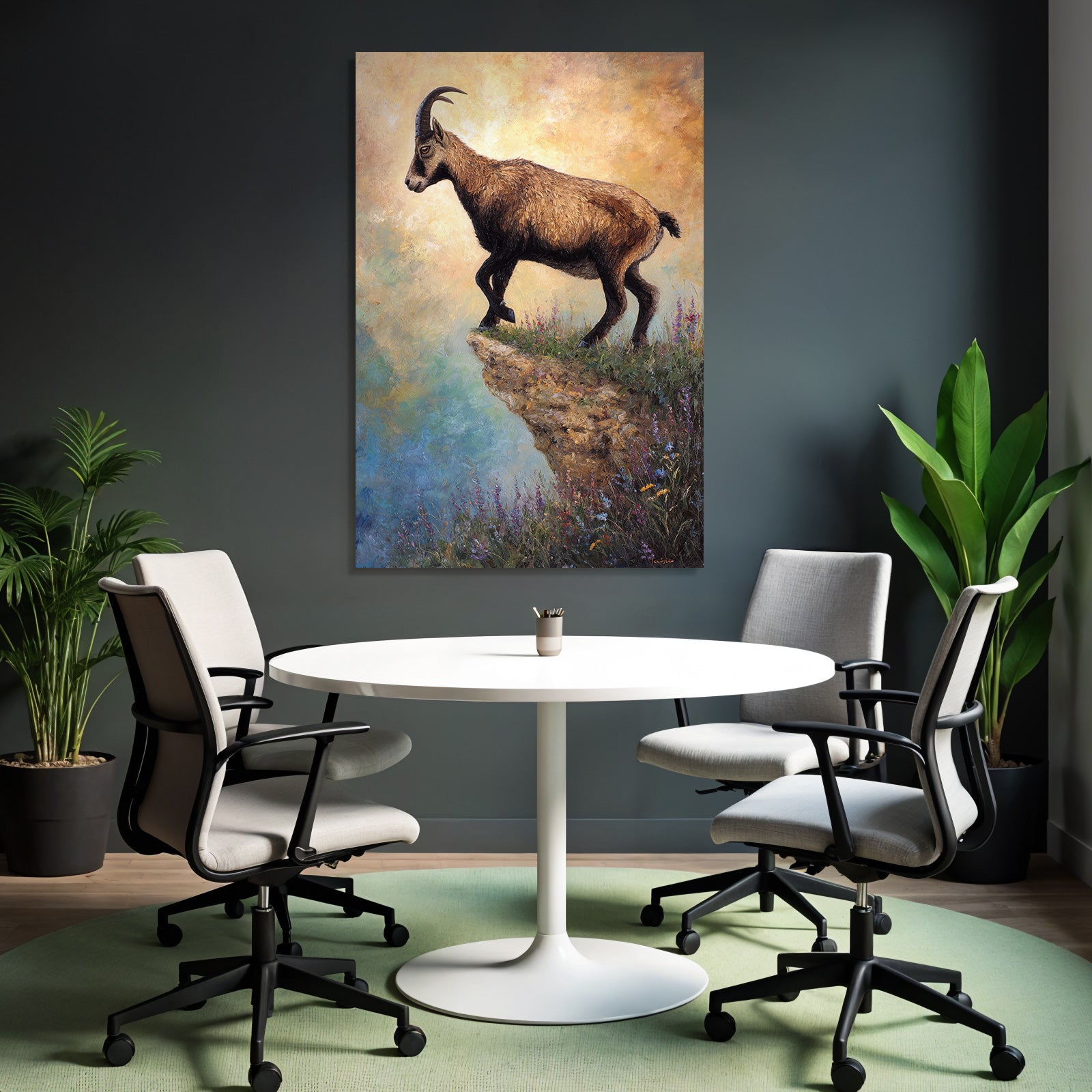Capricorn on the slope with colorful flowers