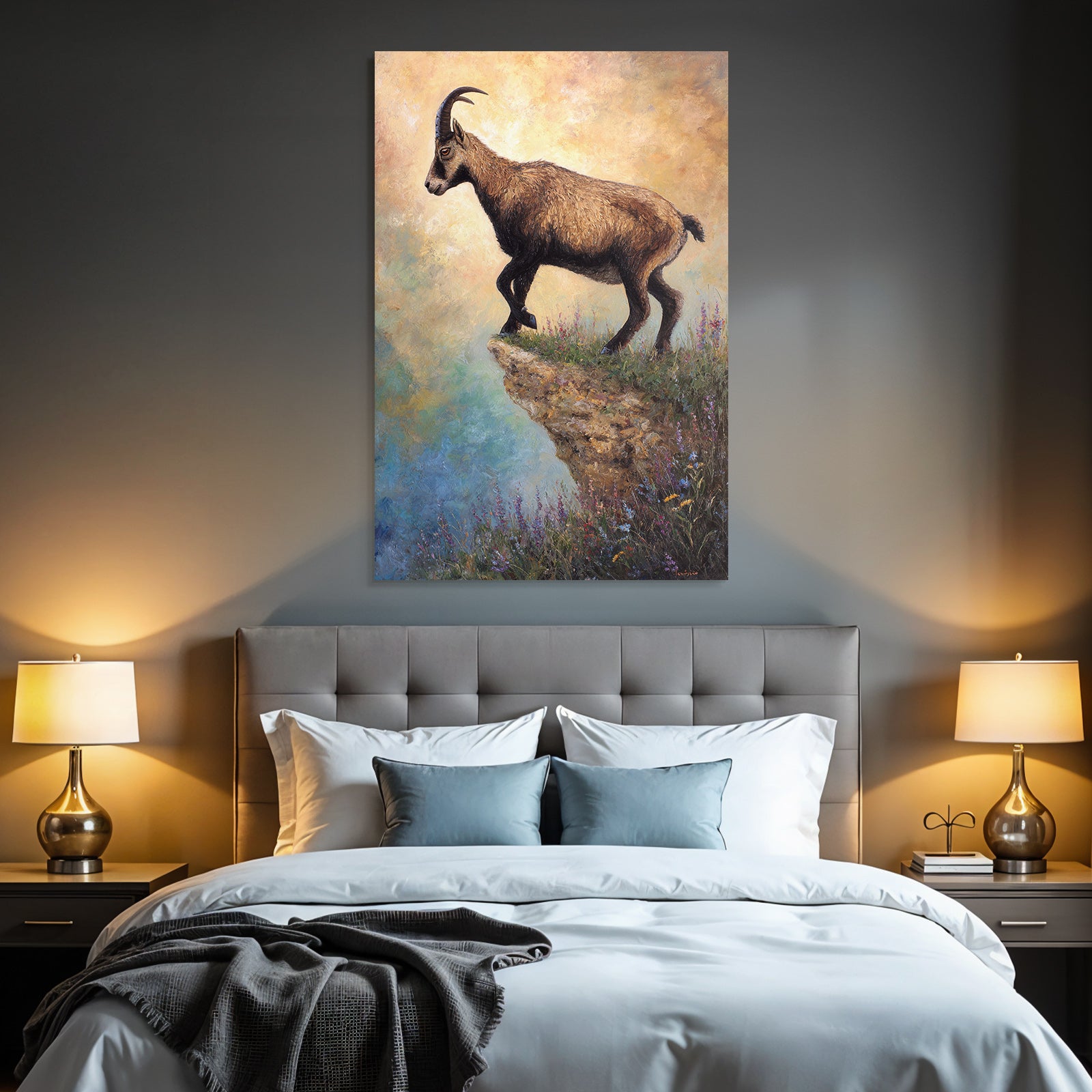 Capricorn on the slope with colorful flowers