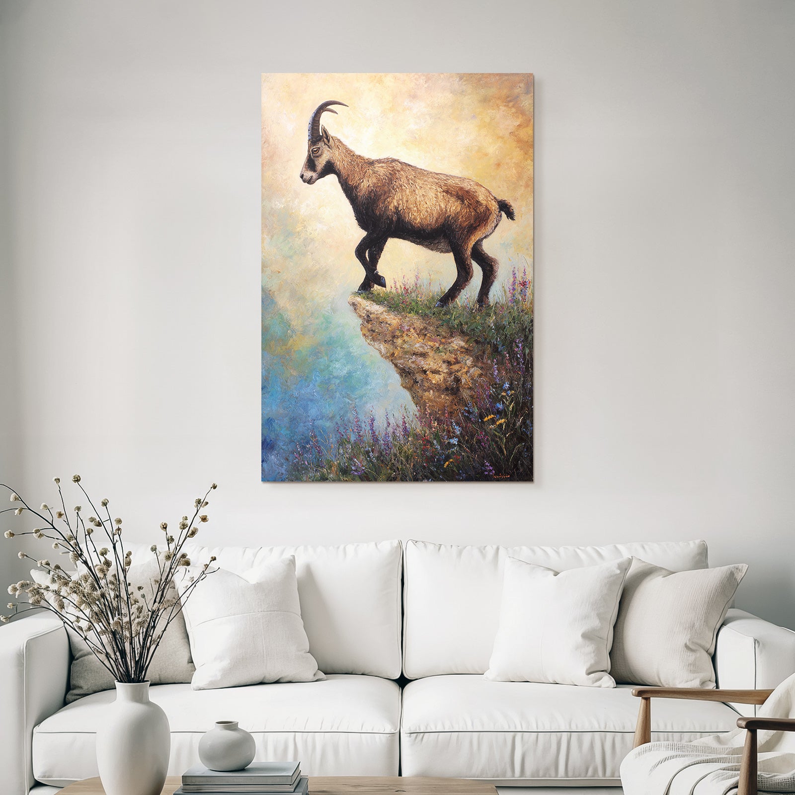 Capricorn on the slope with colorful flowers