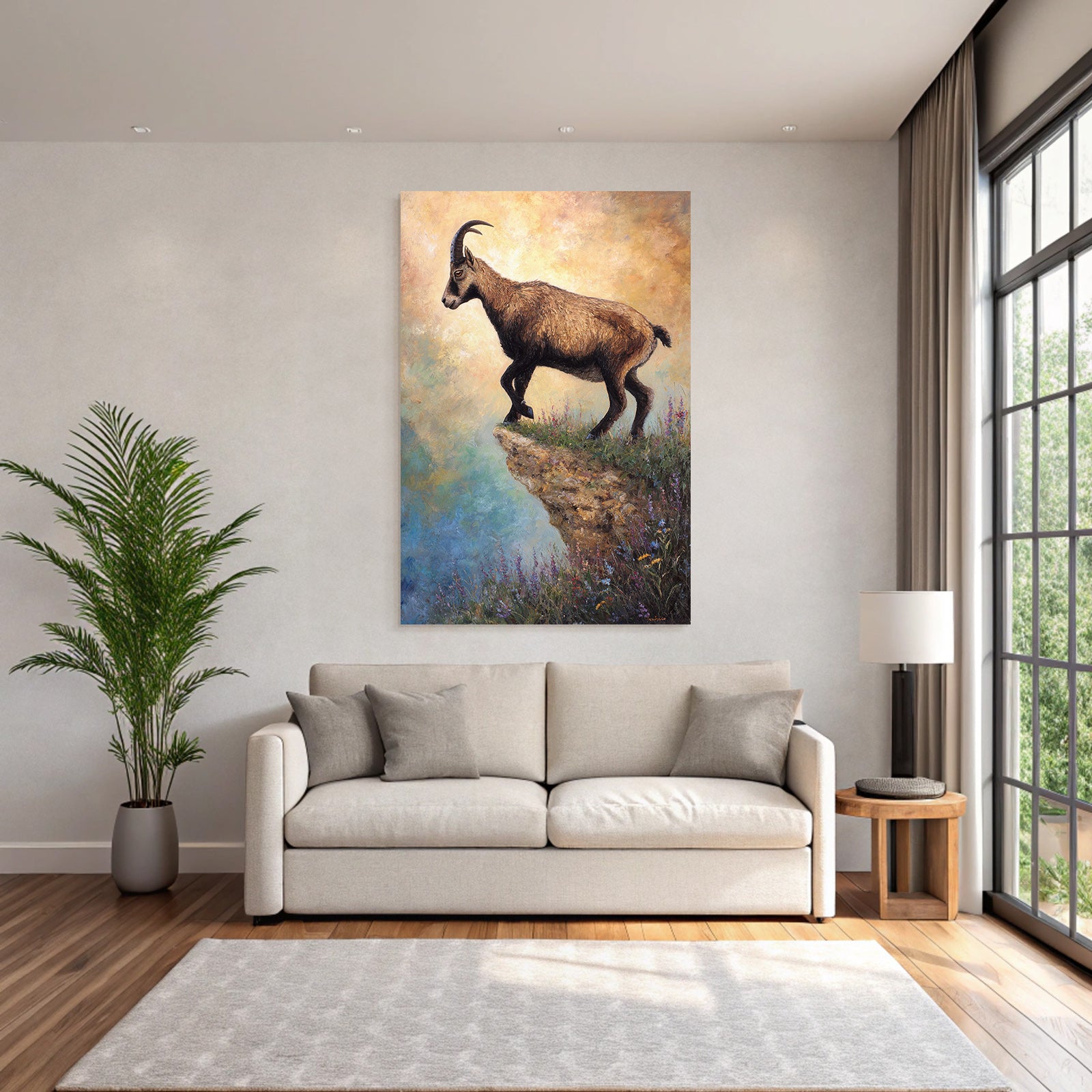 Capricorn on the slope with colorful flowers