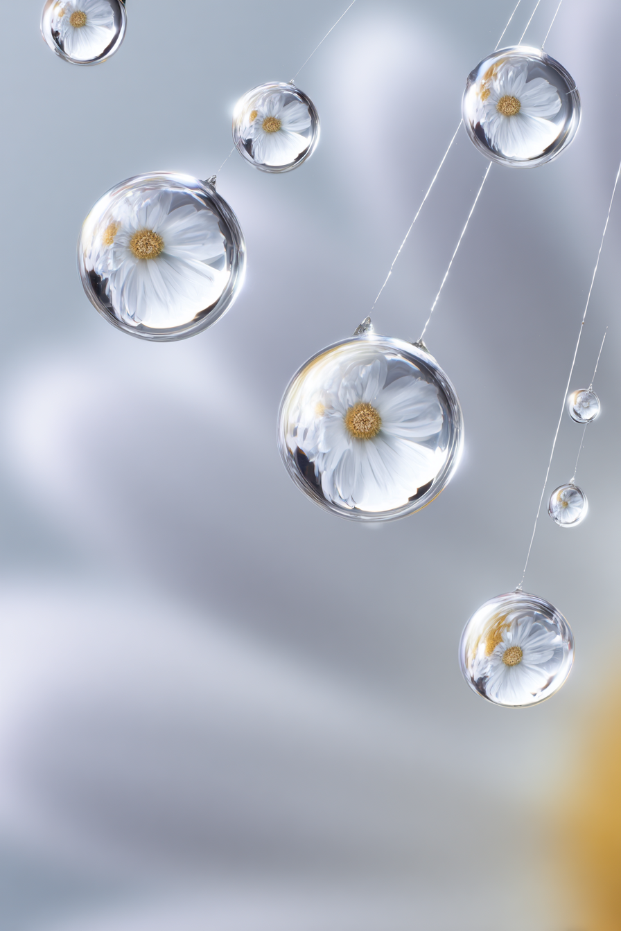 Tautropfen Mit Weisser Blumenreflexion | Wasserfaelle und Tropfen | Natur