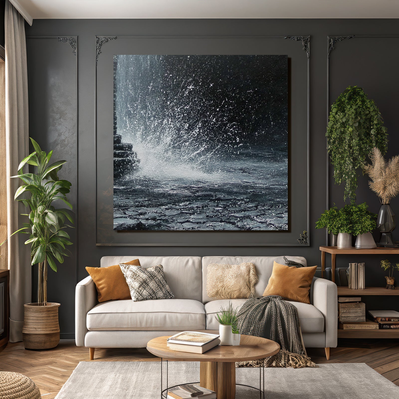 Splashing water on a dark background