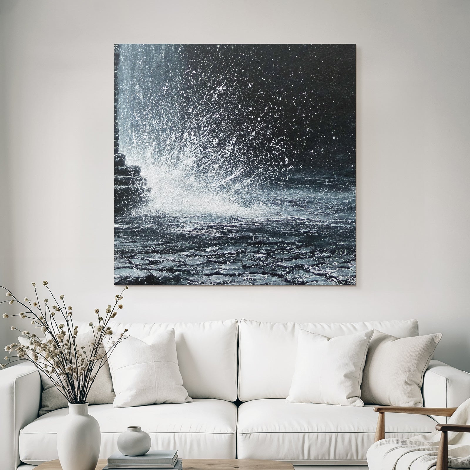 Splashing water on a dark background