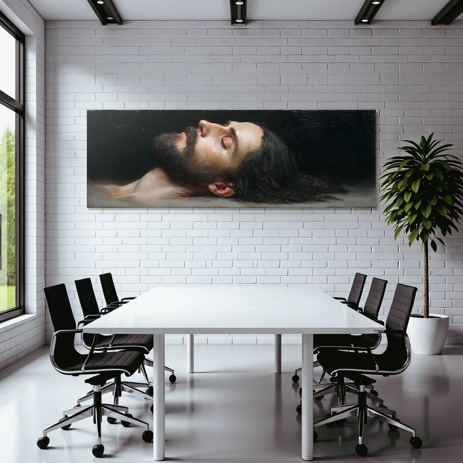 Serener Bärtiger Mann Mit Geschlossenen Augen Vor Dunklem Hintergrund