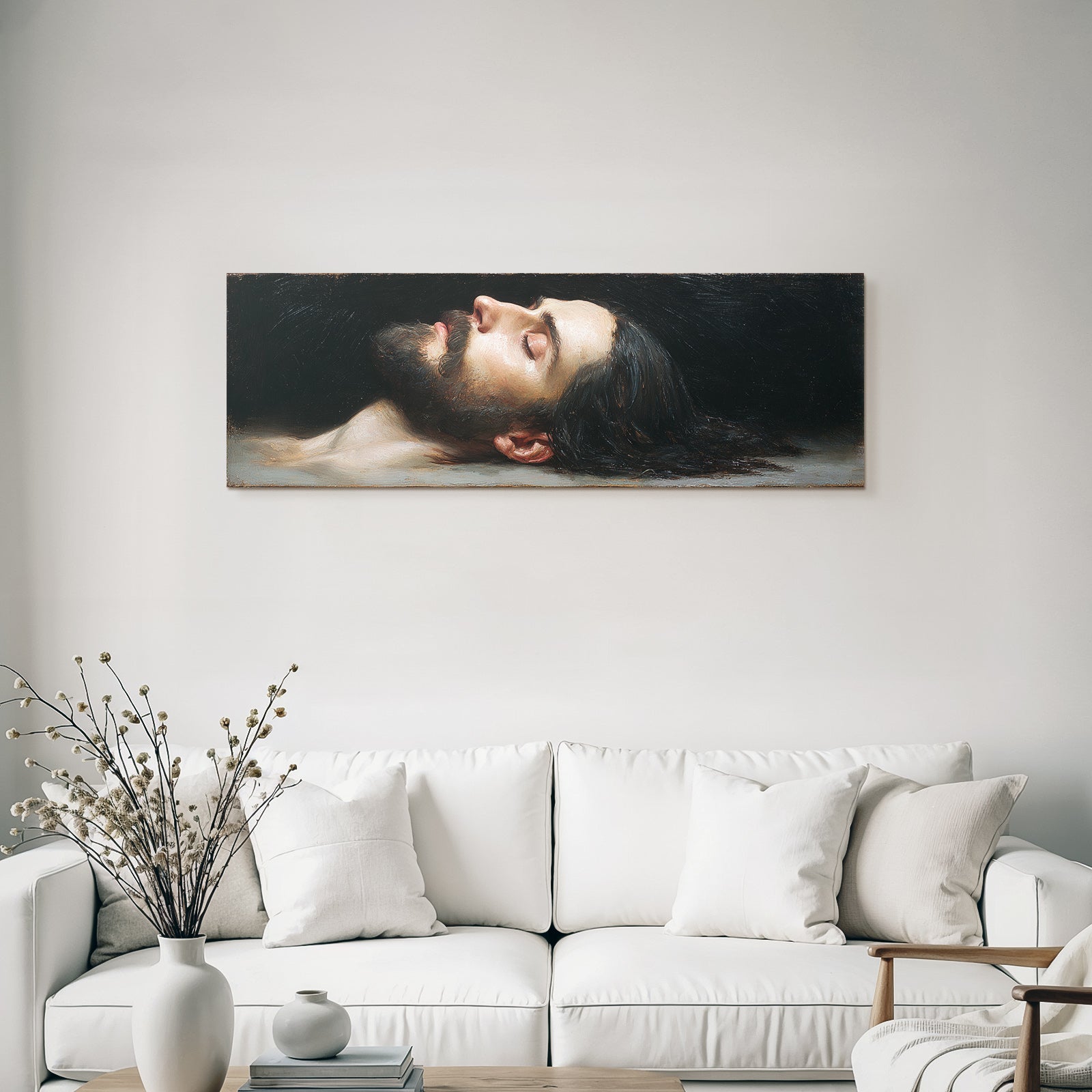 Serener Bärtiger Mann Mit Geschlossenen Augen Vor Dunklem Hintergrund