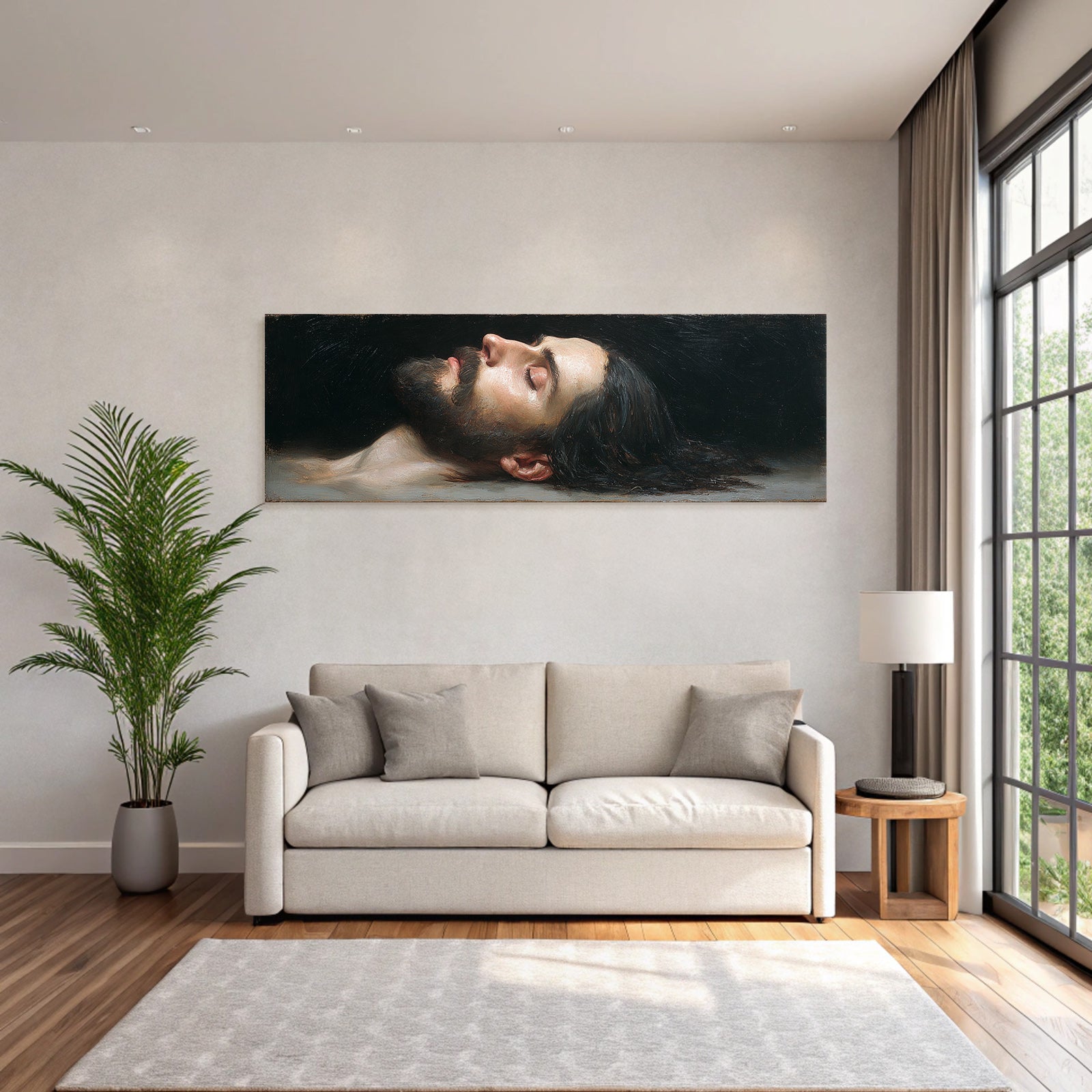 Serener Bärtiger Mann Mit Geschlossenen Augen Vor Dunklem Hintergrund