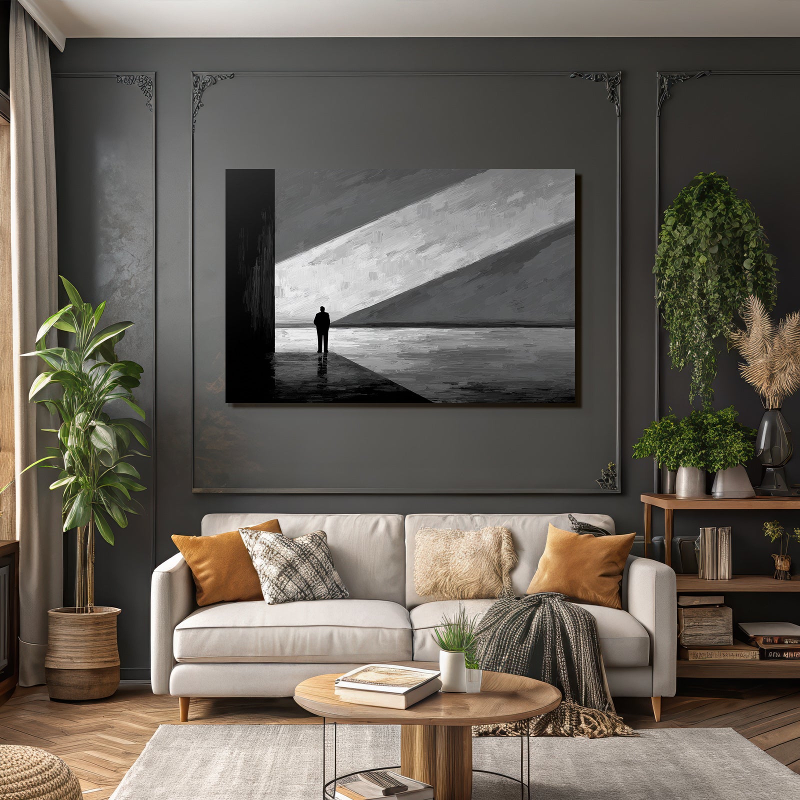 Silhoütte Einer Person Im Starken Licht Und Schatten