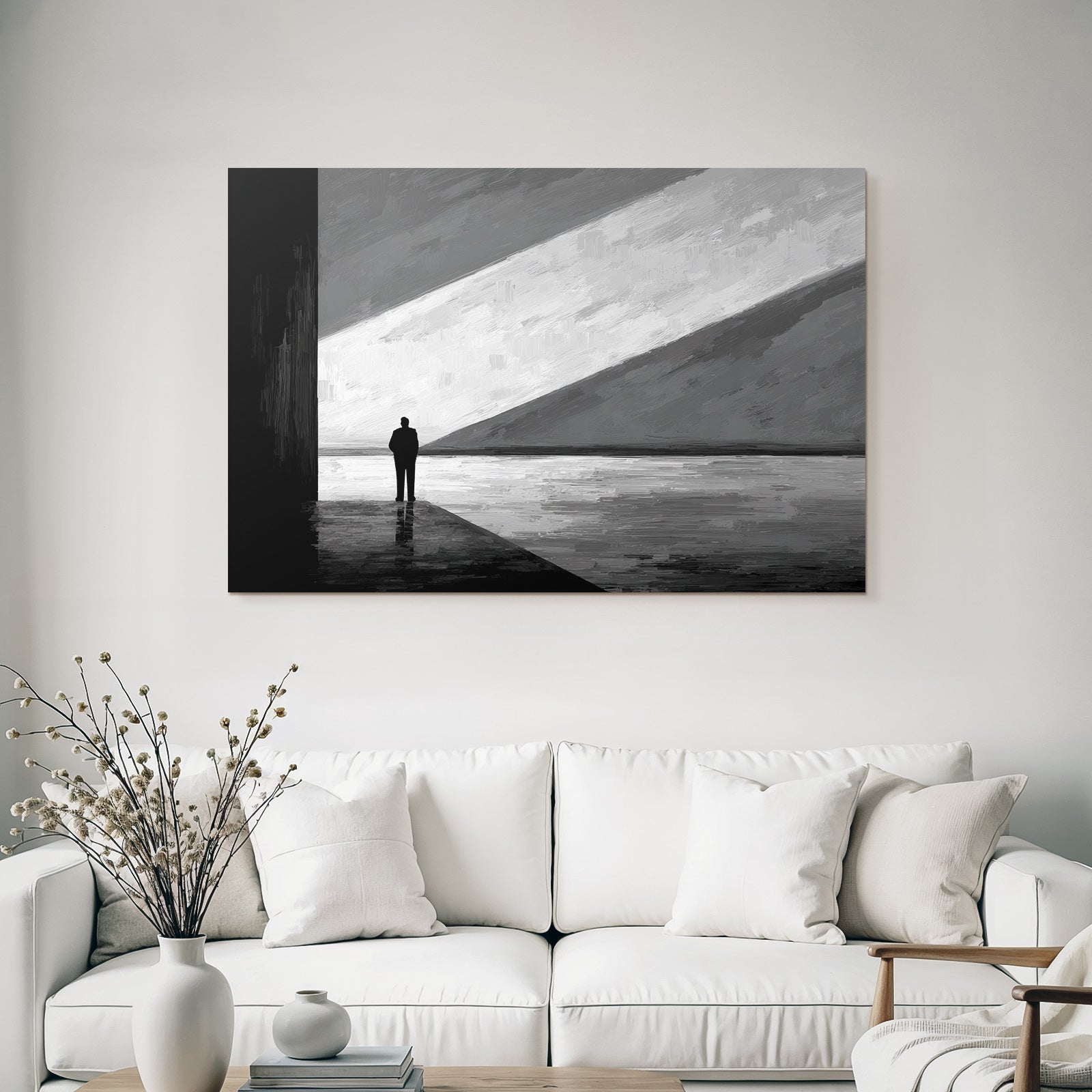 Silhoütte Einer Person Im Starken Licht Und Schatten