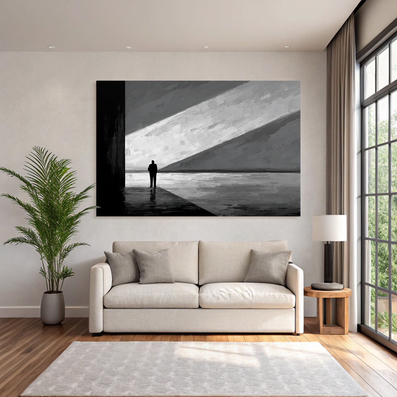 Silhoütte Einer Person Im Starken Licht Und Schatten