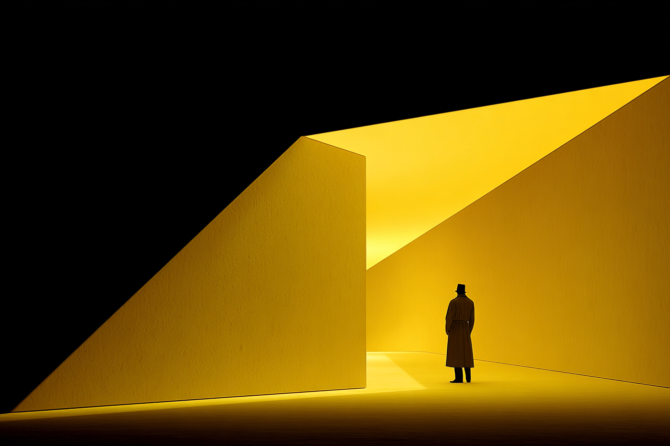 Silhoütte Im Langen Mantel Steht Im Hellen Abstrakten Winkeligen Raum | Alte und Neue Meister | Stilrichtungen