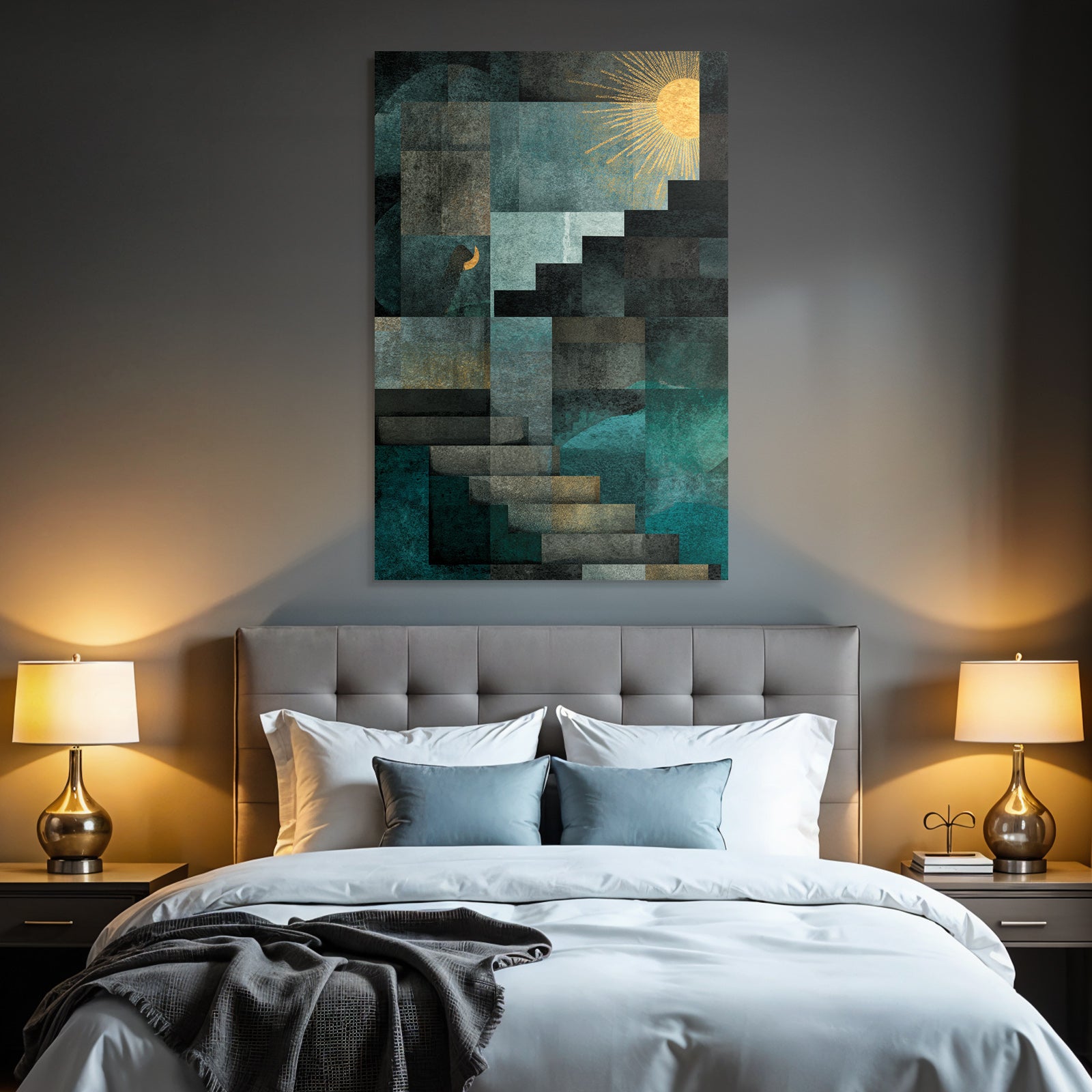 ArtDeco Abstrakte Komposition Mit Sonne Und Geometrischen Formen