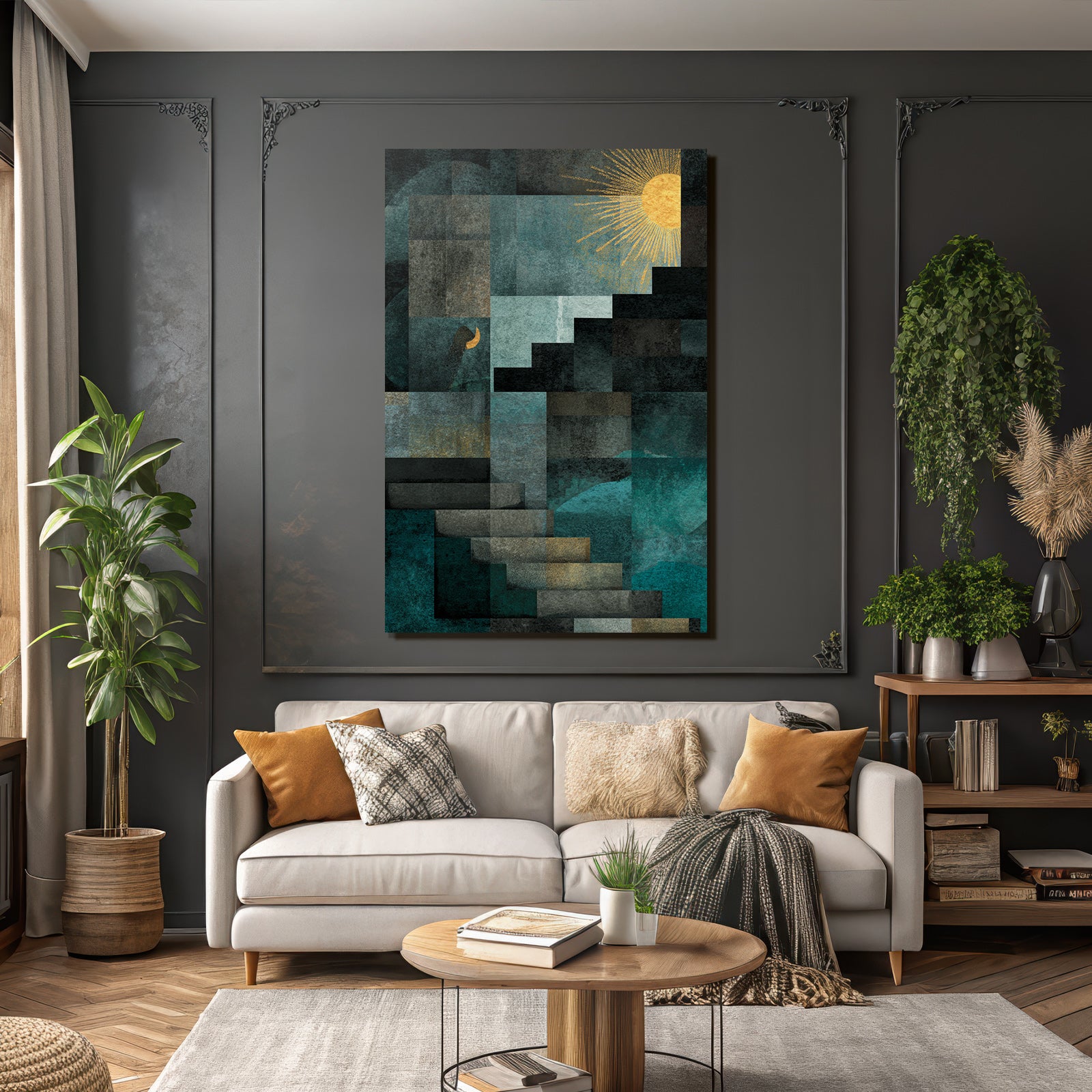 ArtDeco Abstrakte Komposition Mit Sonne Und Geometrischen Formen