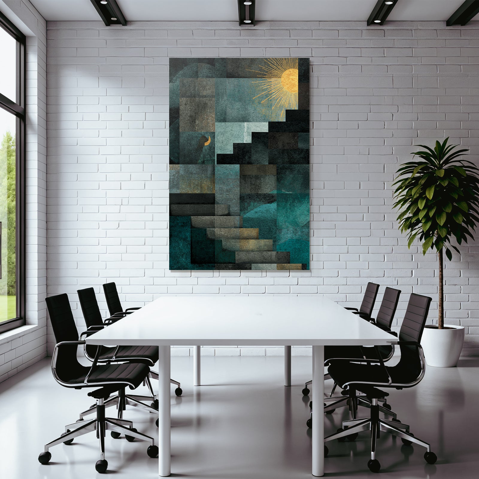 ArtDeco Abstrakte Komposition Mit Sonne Und Geometrischen Formen