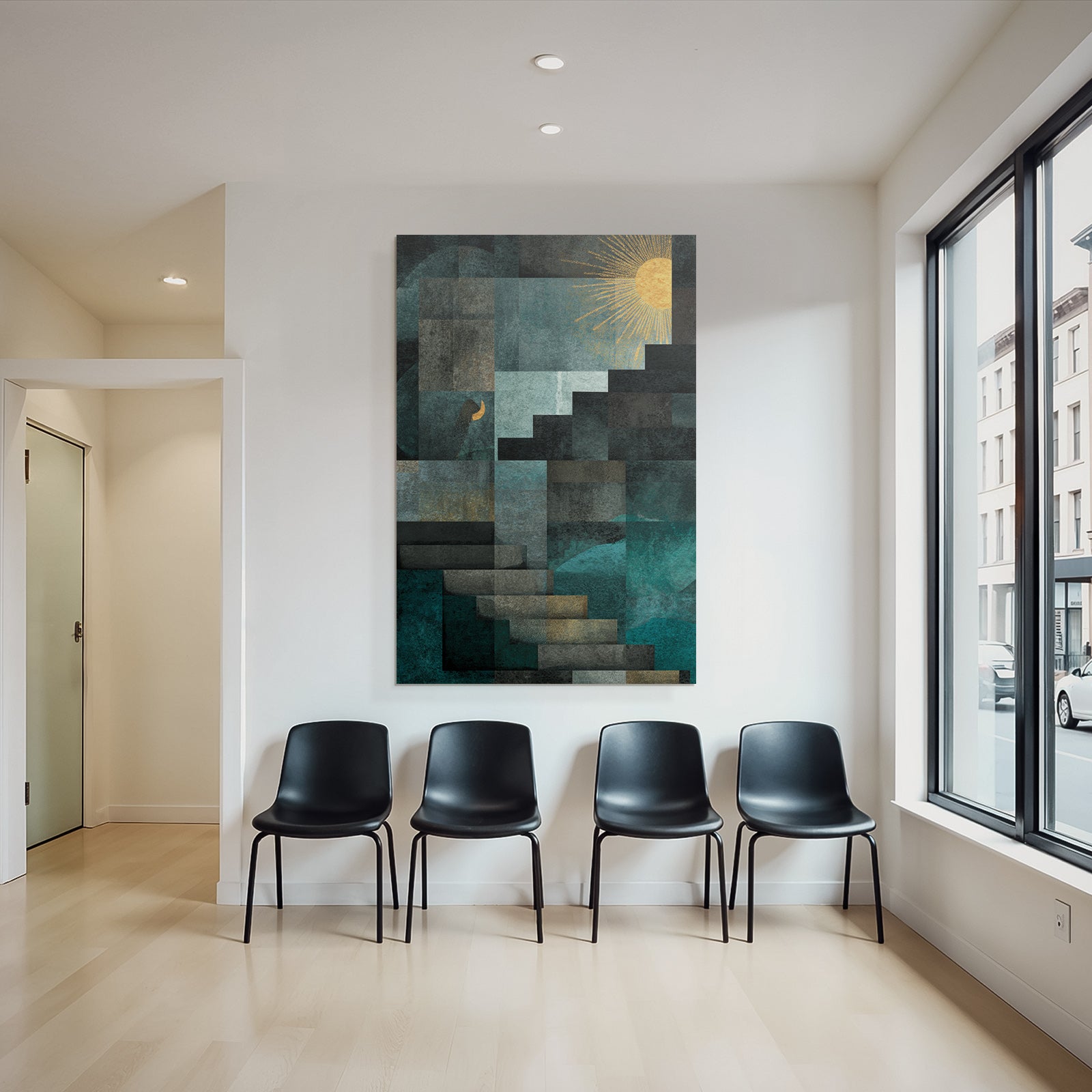 ArtDeco Abstrakte Komposition Mit Sonne Und Geometrischen Formen