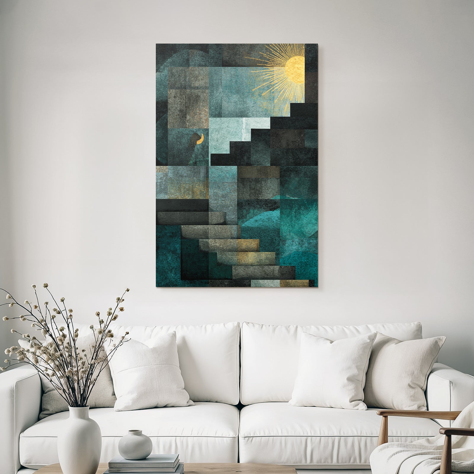 ArtDeco Abstrakte Komposition Mit Sonne Und Geometrischen Formen