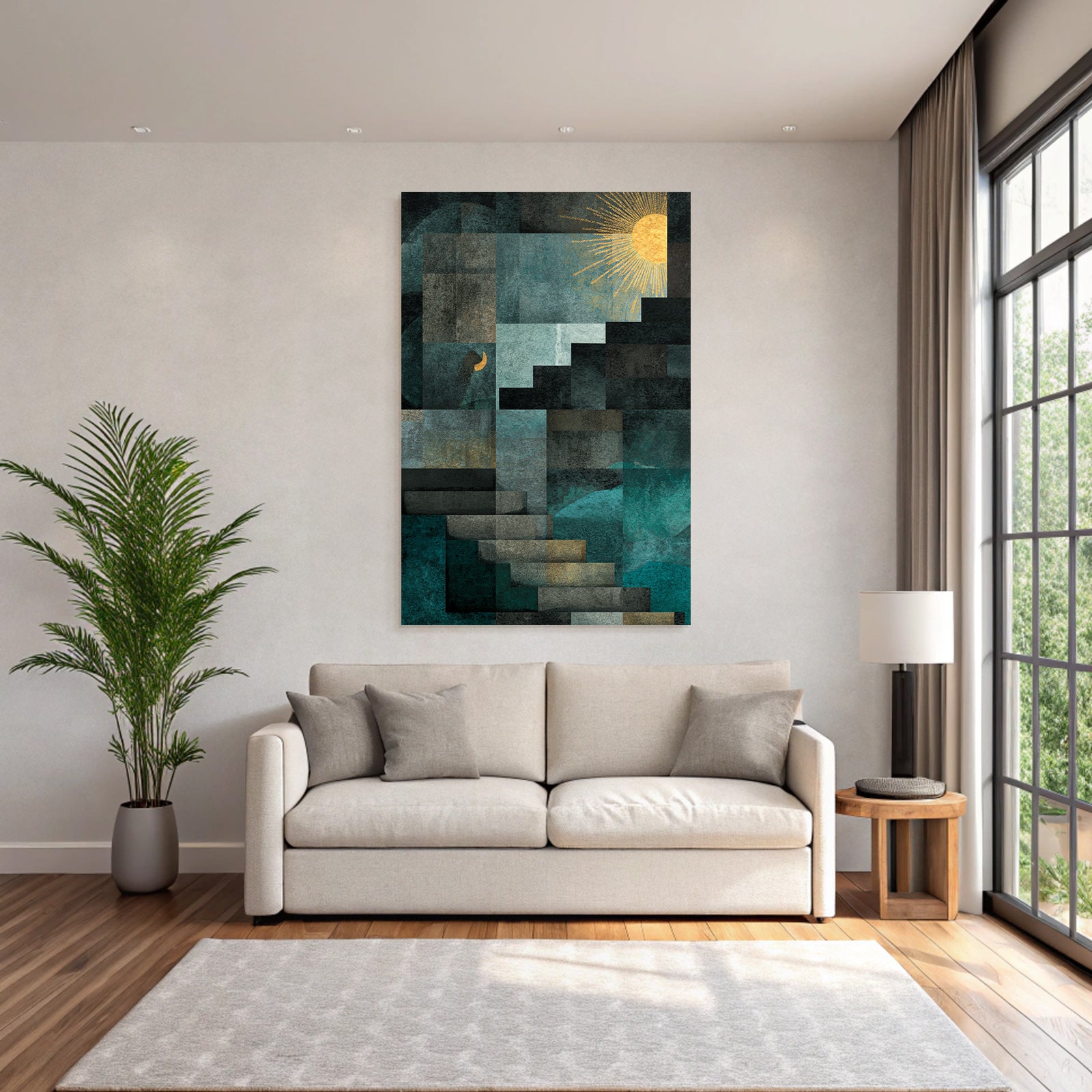 ArtDeco Abstrakte Komposition Mit Sonne Und Geometrischen Formen