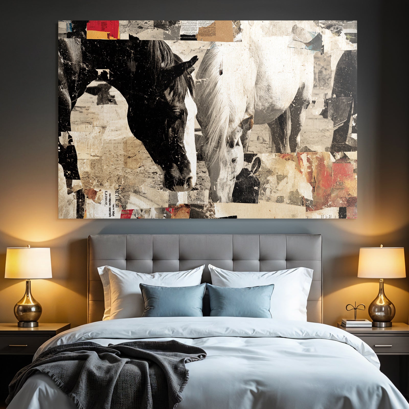 Schwarz Weiss Pferde Kunstvolle Kollage