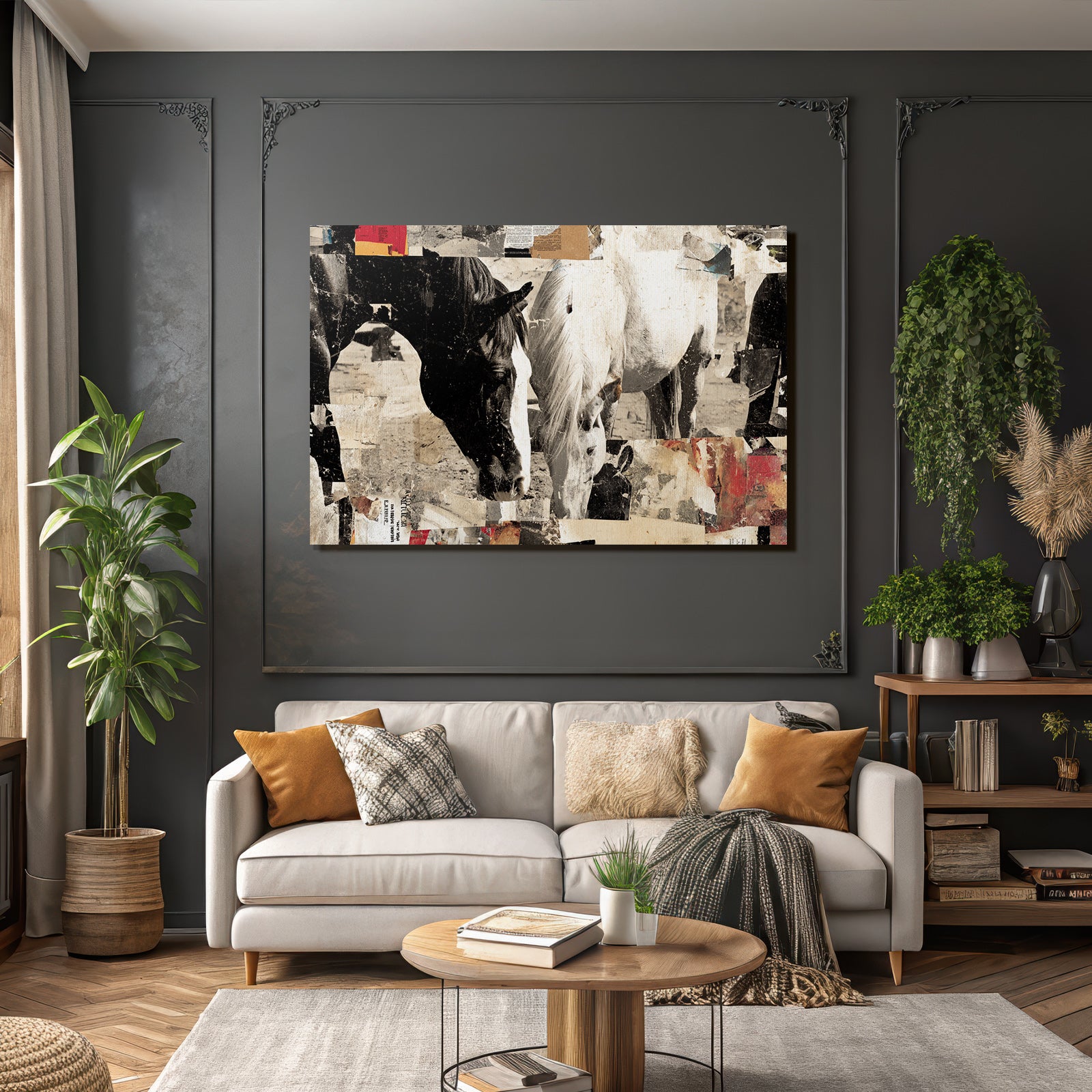 Schwarz Weiss Pferde Kunstvolle Kollage