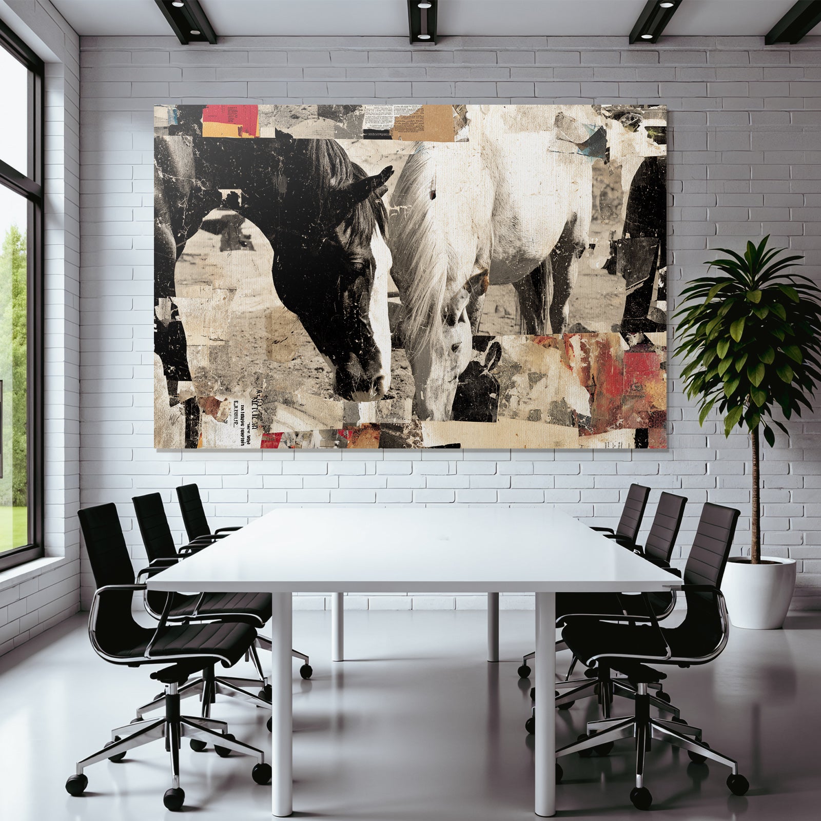 Schwarz Weiss Pferde Kunstvolle Kollage