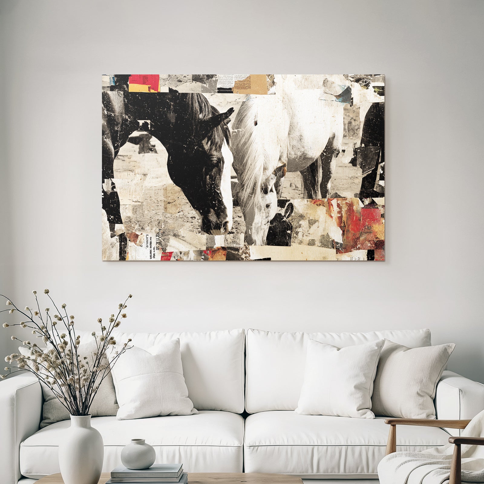 Schwarz Weiss Pferde Kunstvolle Kollage