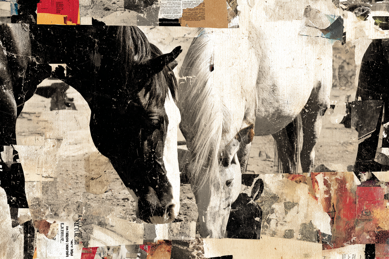 Schwarz Weiss Pferde Kunstvolle Kollage | Dadaismus | Stilrichtungen