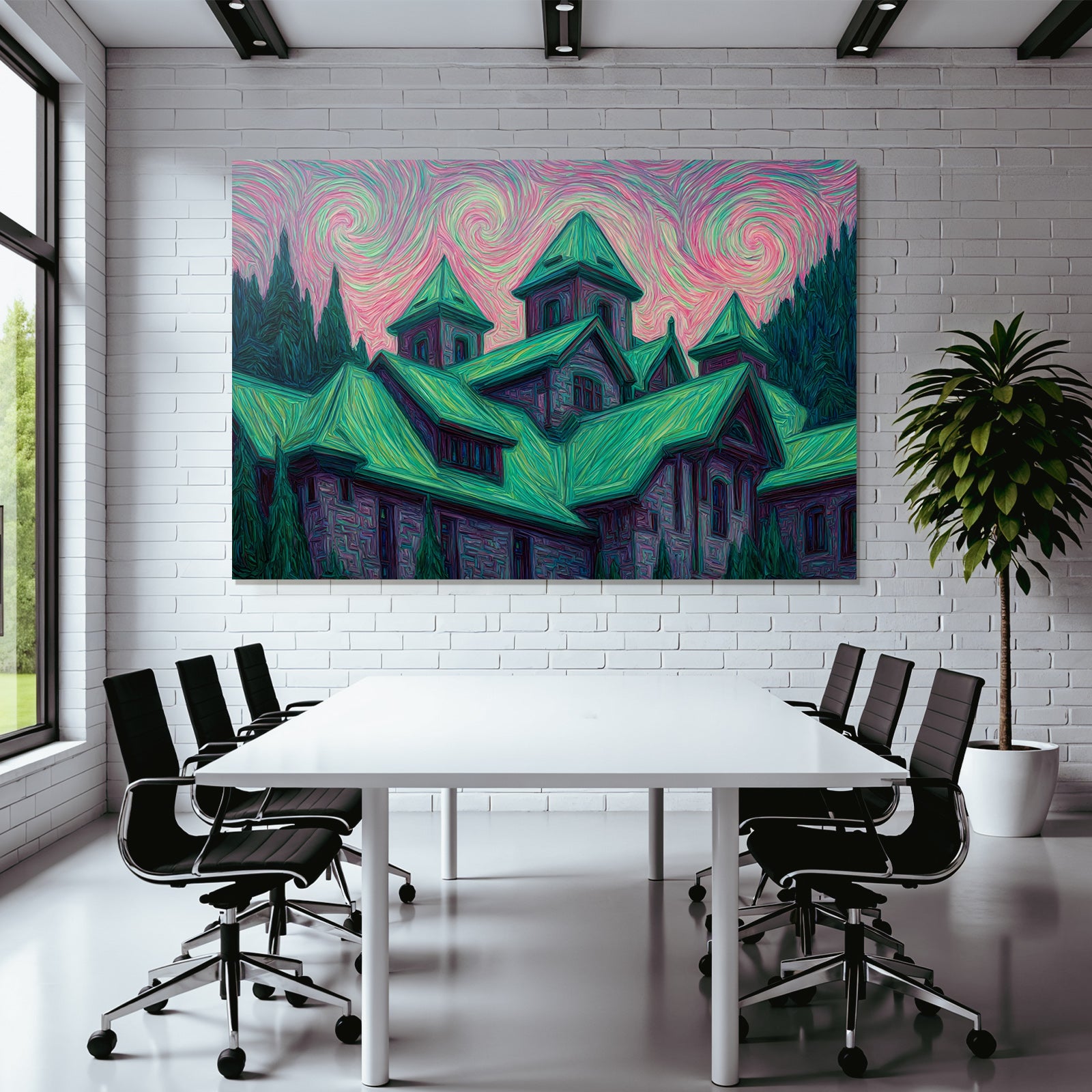 Schwungvolle Dorfkirche Im Stil Von Vincent Van Gogh