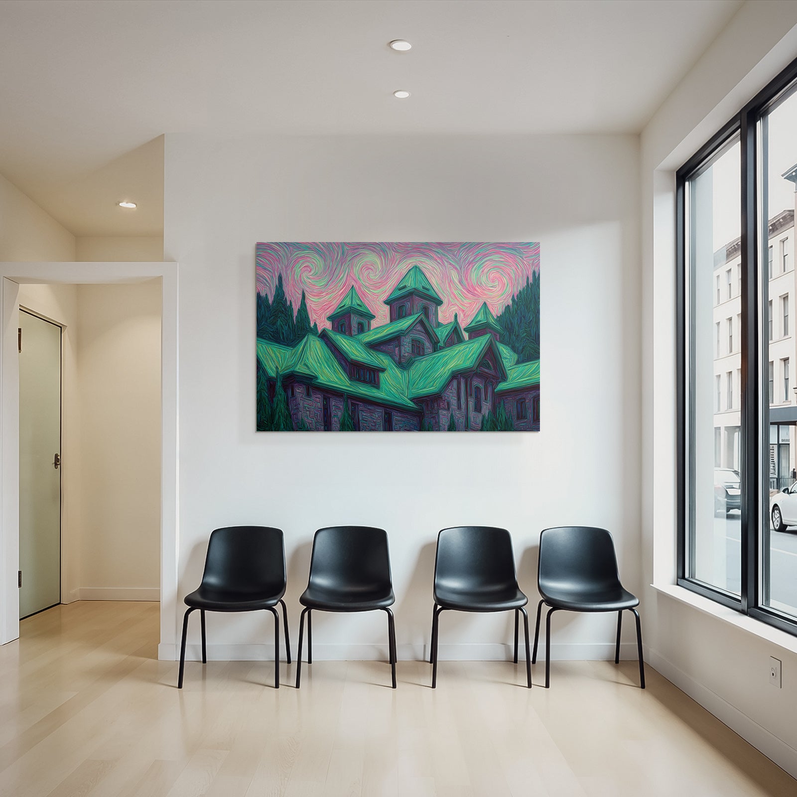 Schwungvolle Dorfkirche Im Stil Von Vincent Van Gogh