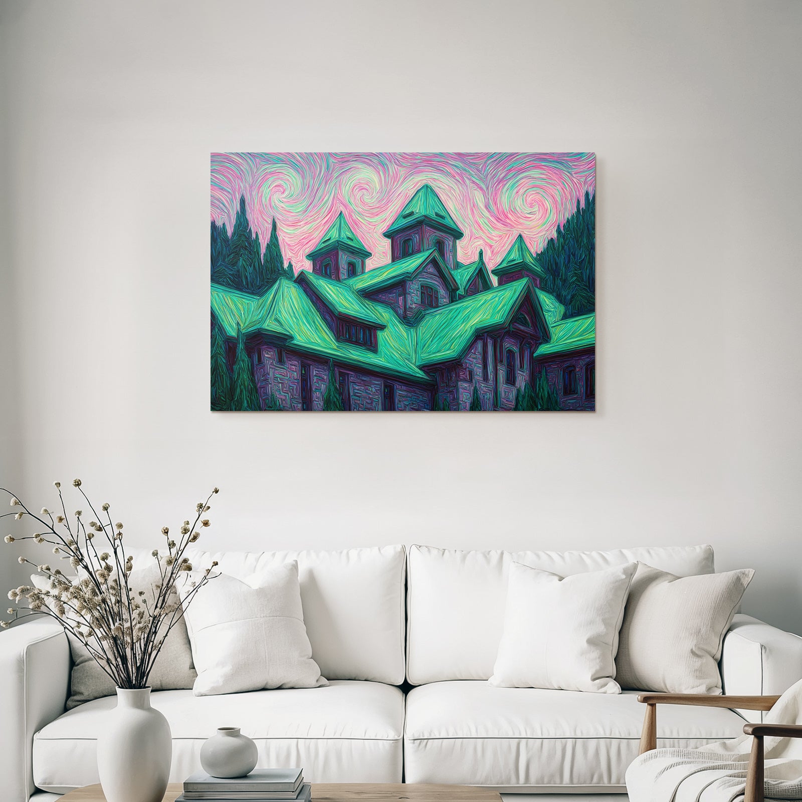 Schwungvolle Dorfkirche Im Stil Von Vincent Van Gogh