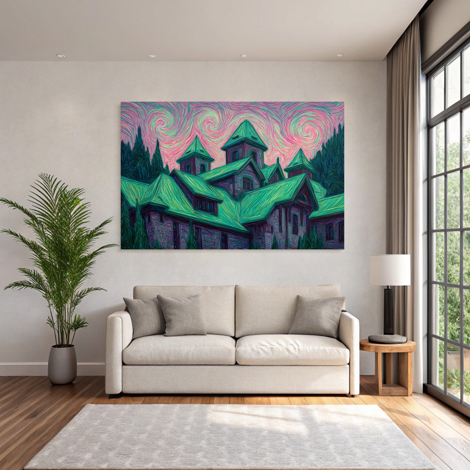 Schwungvolle Dorfkirche Im Stil Von Vincent Van Gogh