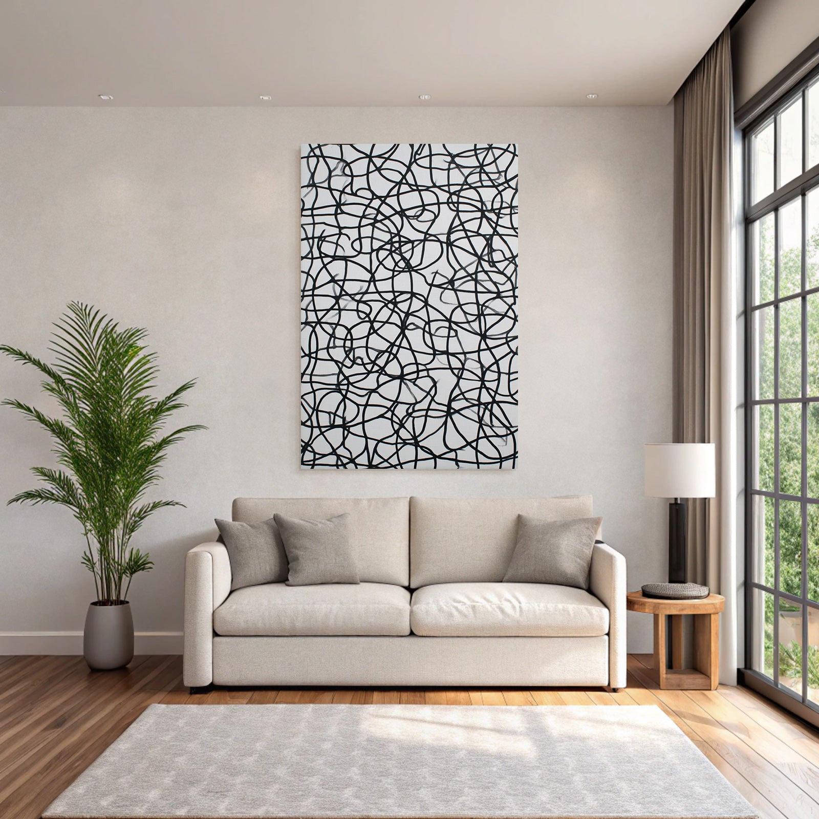 Schwarze Verflochtene Linien Abstraktes Textilmuster