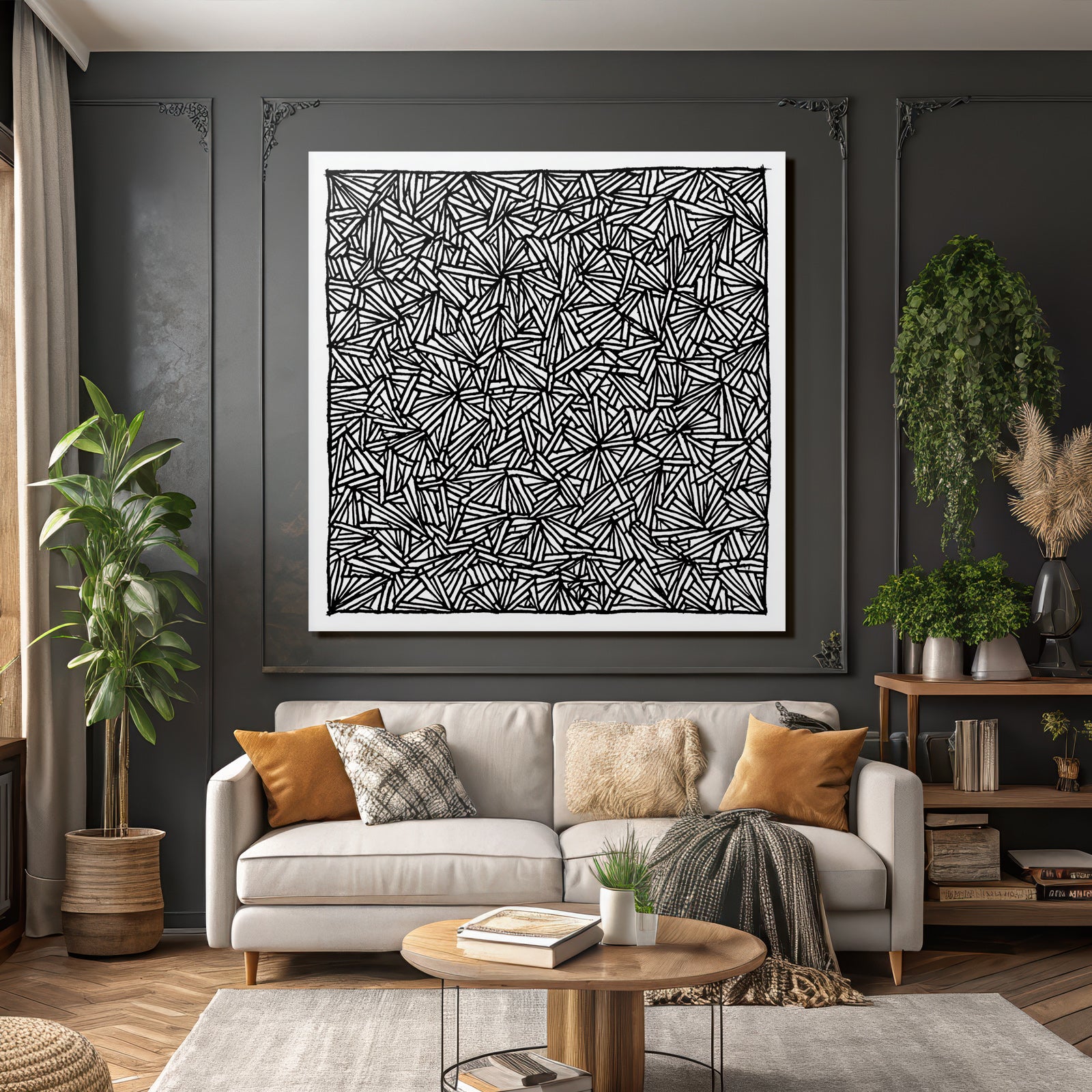 Schwarz Weiss Abstraktes Muster Dreiecke Und Linien